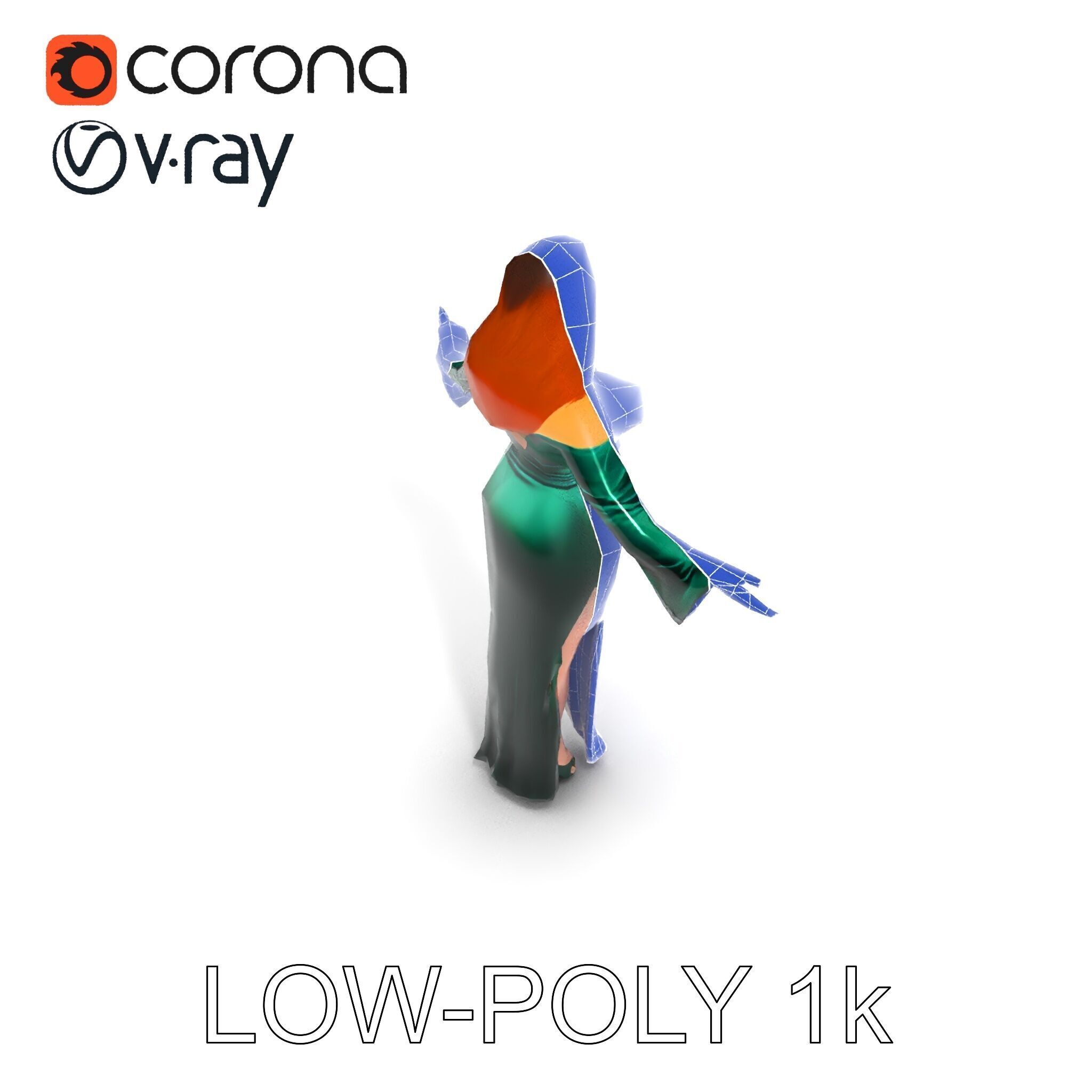 Elegant Redhead Woman in Green Gown D Character Model Low-poly 3D model_34