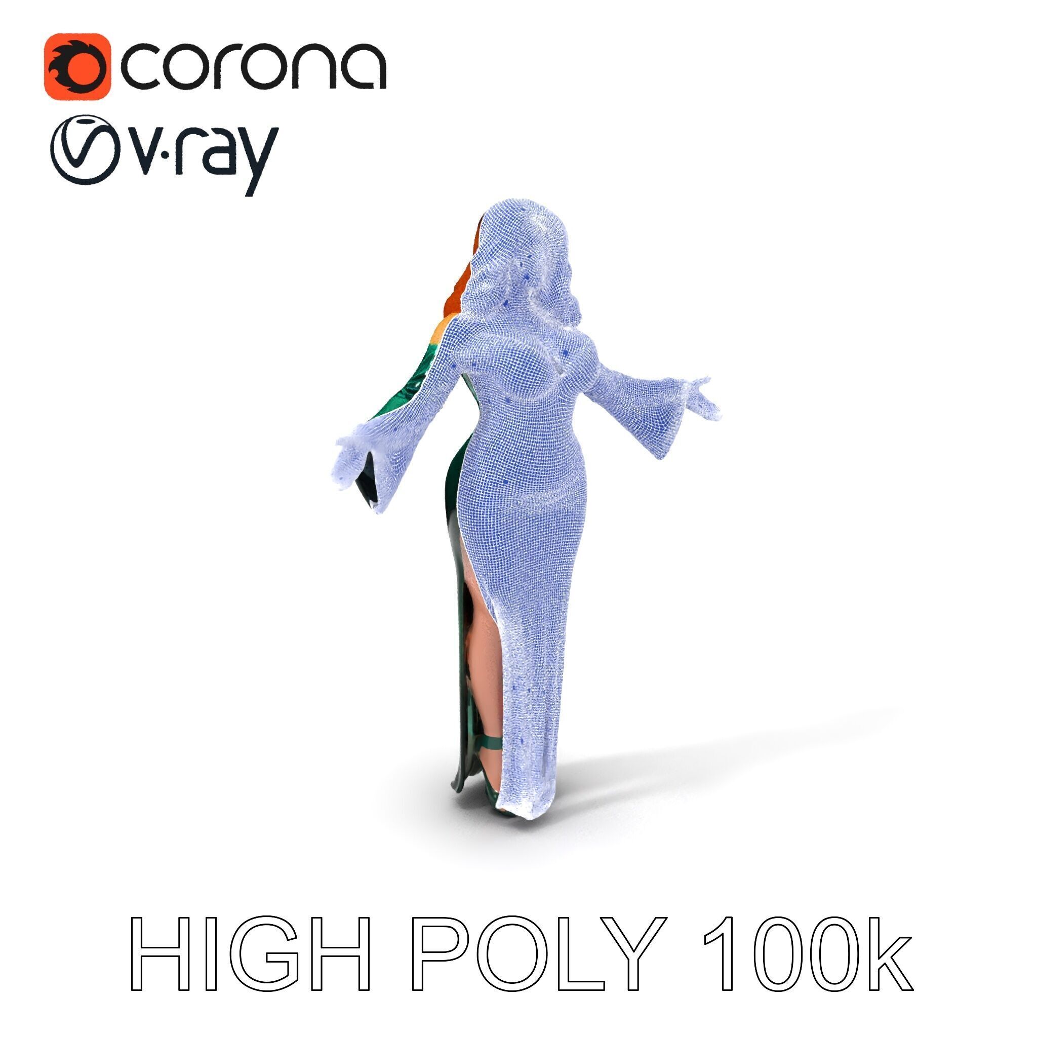 Elegant Redhead Woman in Green Gown D Character Model Low-poly 3D model_3