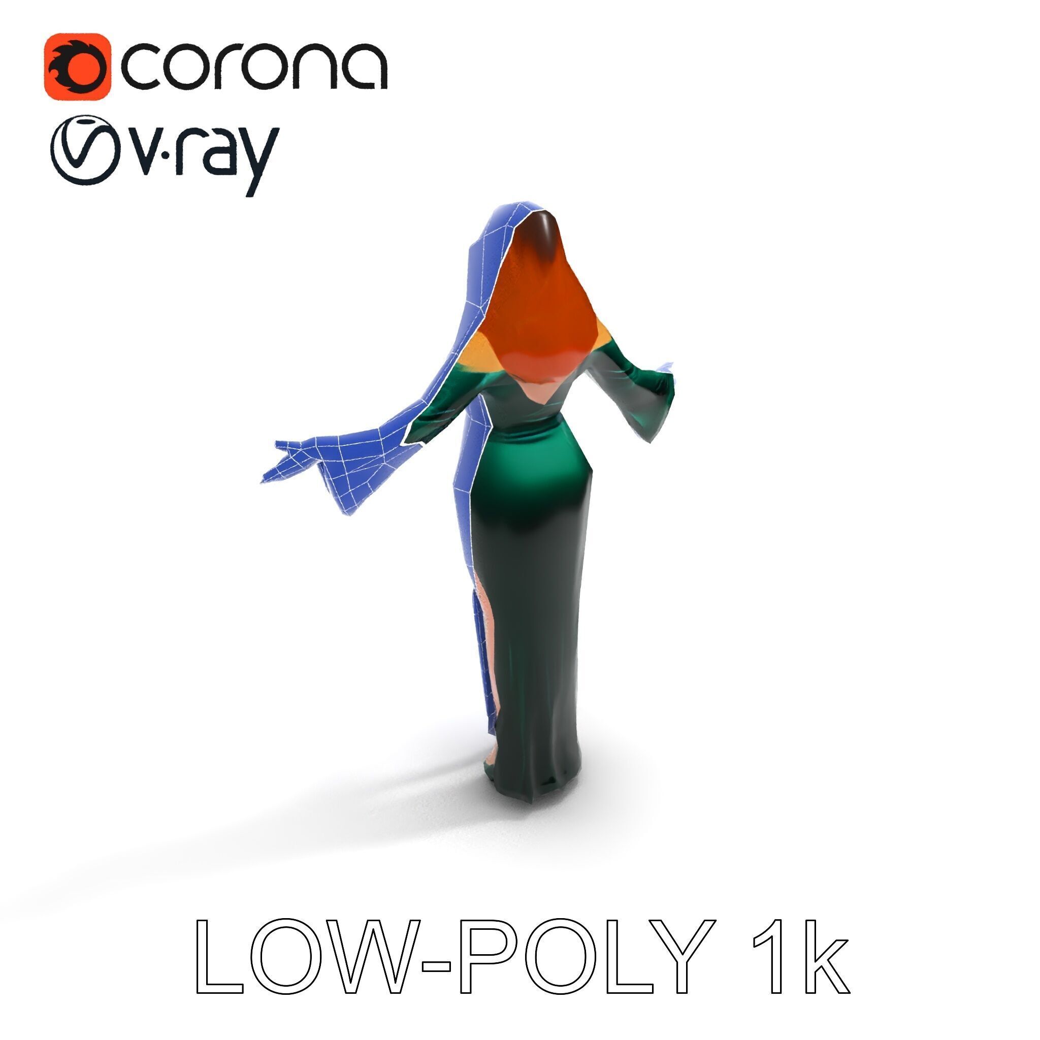 Elegant Redhead Woman in Green Gown D Character Model Low-poly 3D model_21