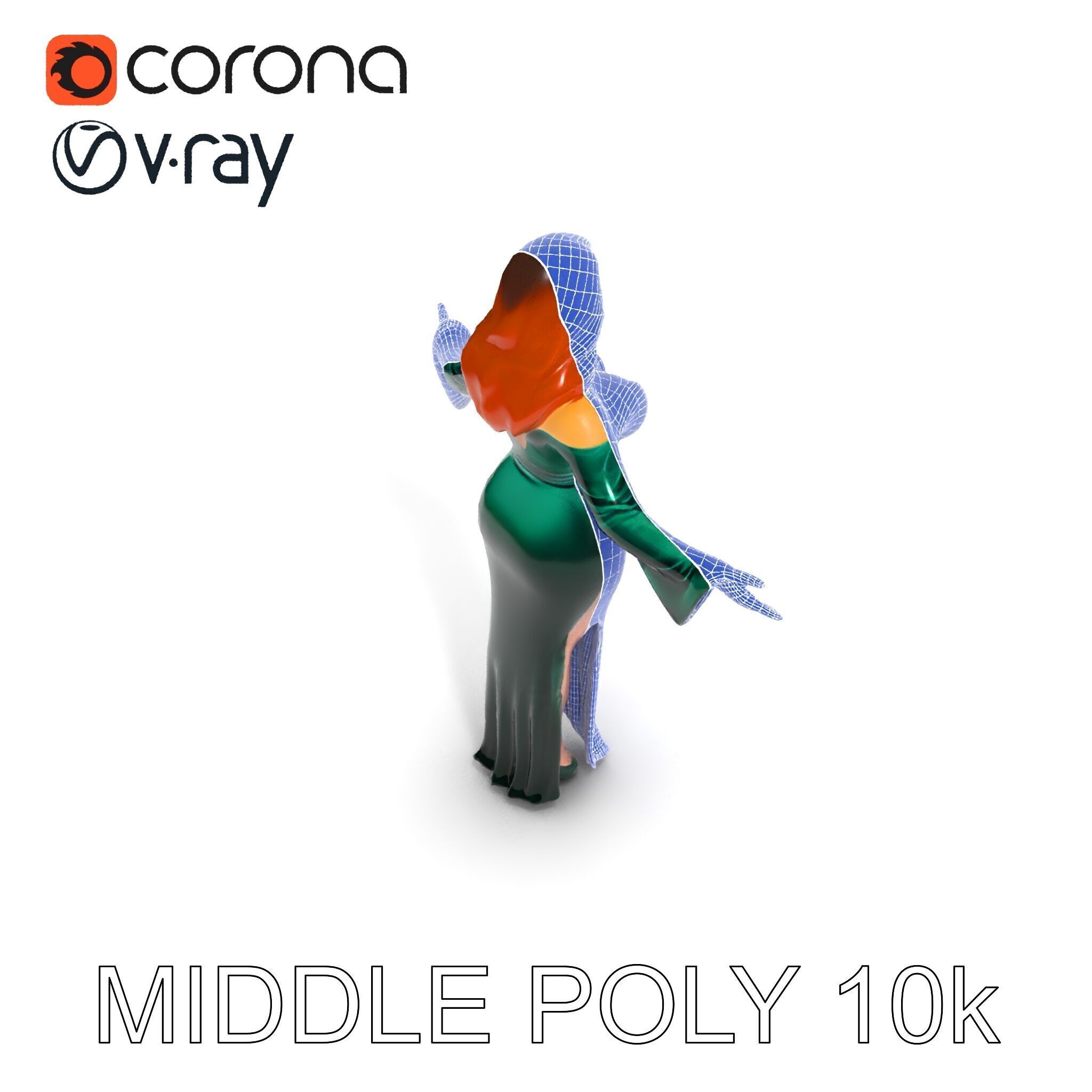 Elegant Redhead Woman in Green Gown D Character Model Low-poly 3D model_9