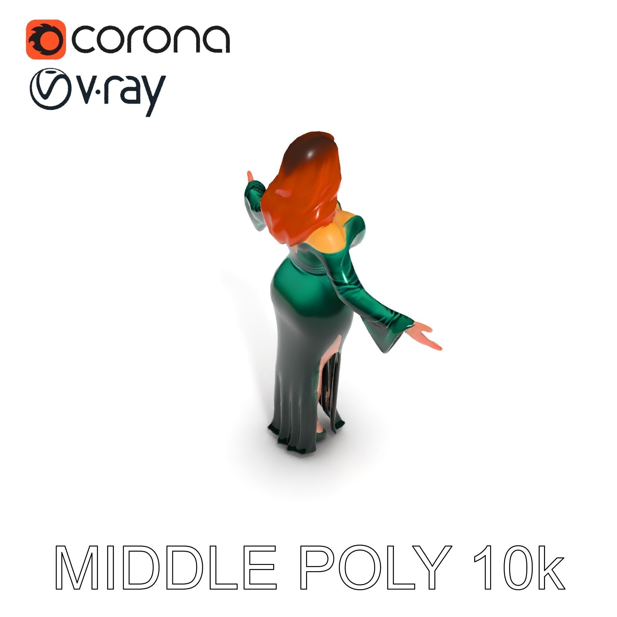 Elegant Redhead Woman in Green Gown D Character Model Low-poly 3D model_33