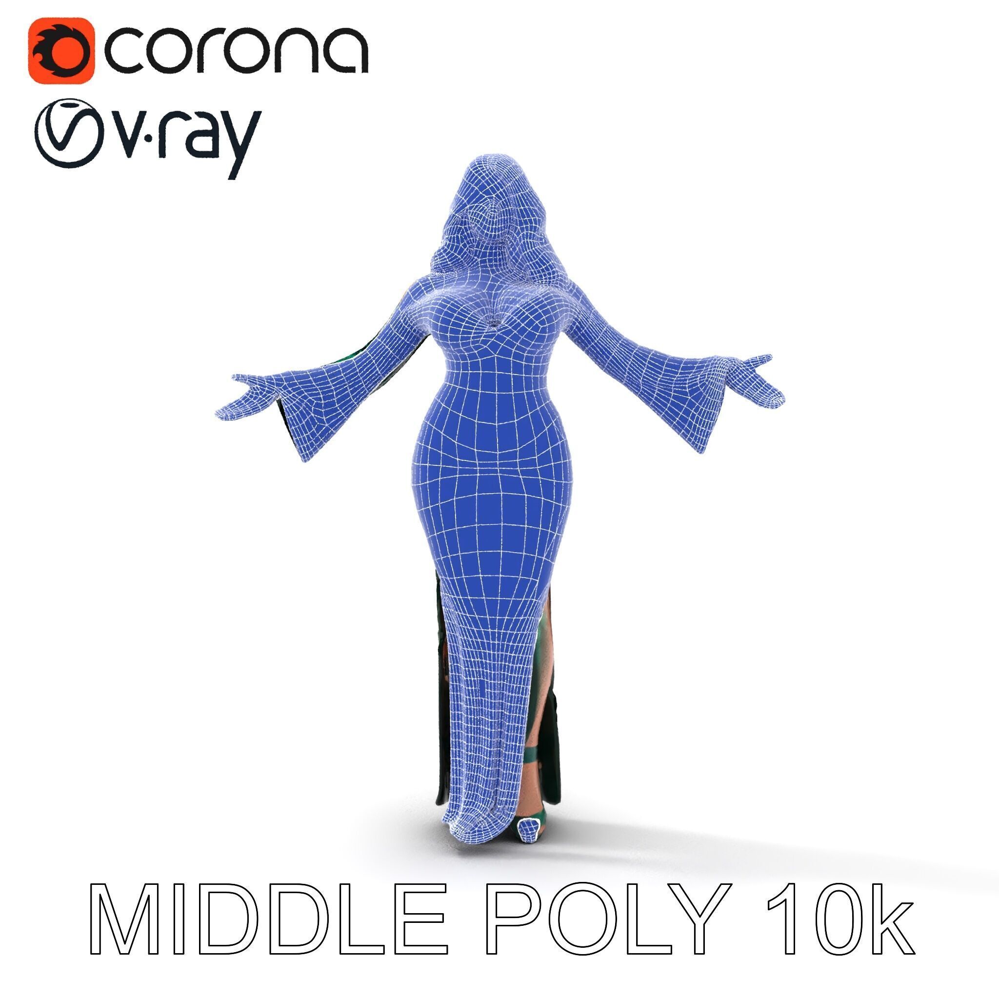 Elegant Redhead Woman in Green Gown D Character Model Low-poly 3D model_20