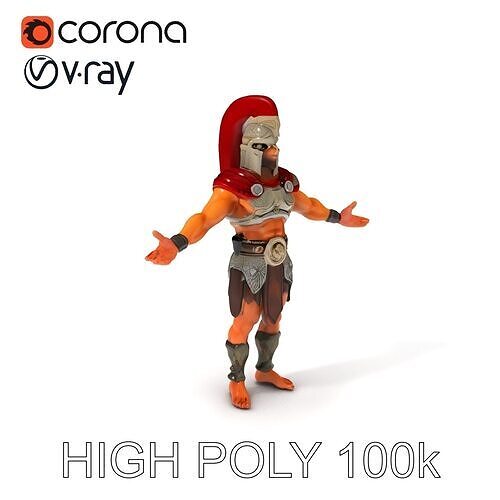 Ancient Warrior D Character Model with Detailed Armor and Rig... Low-poly 3D model