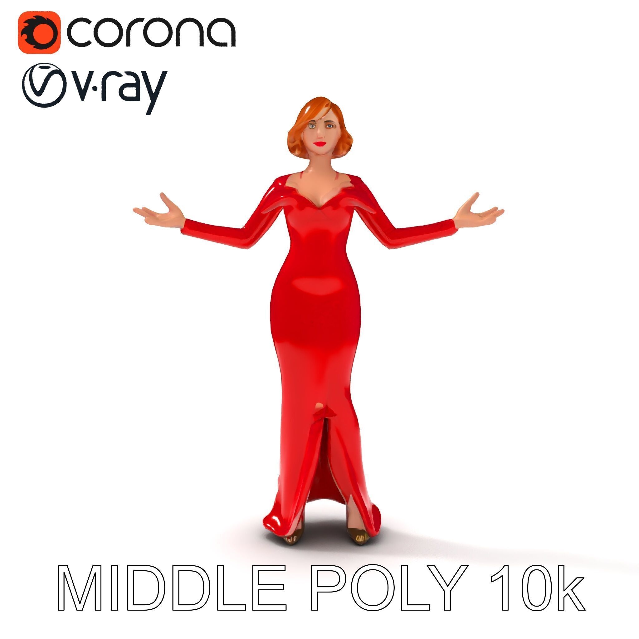 Glamorous Red Dress Character  High Detail D Model Low-poly 3D model_20