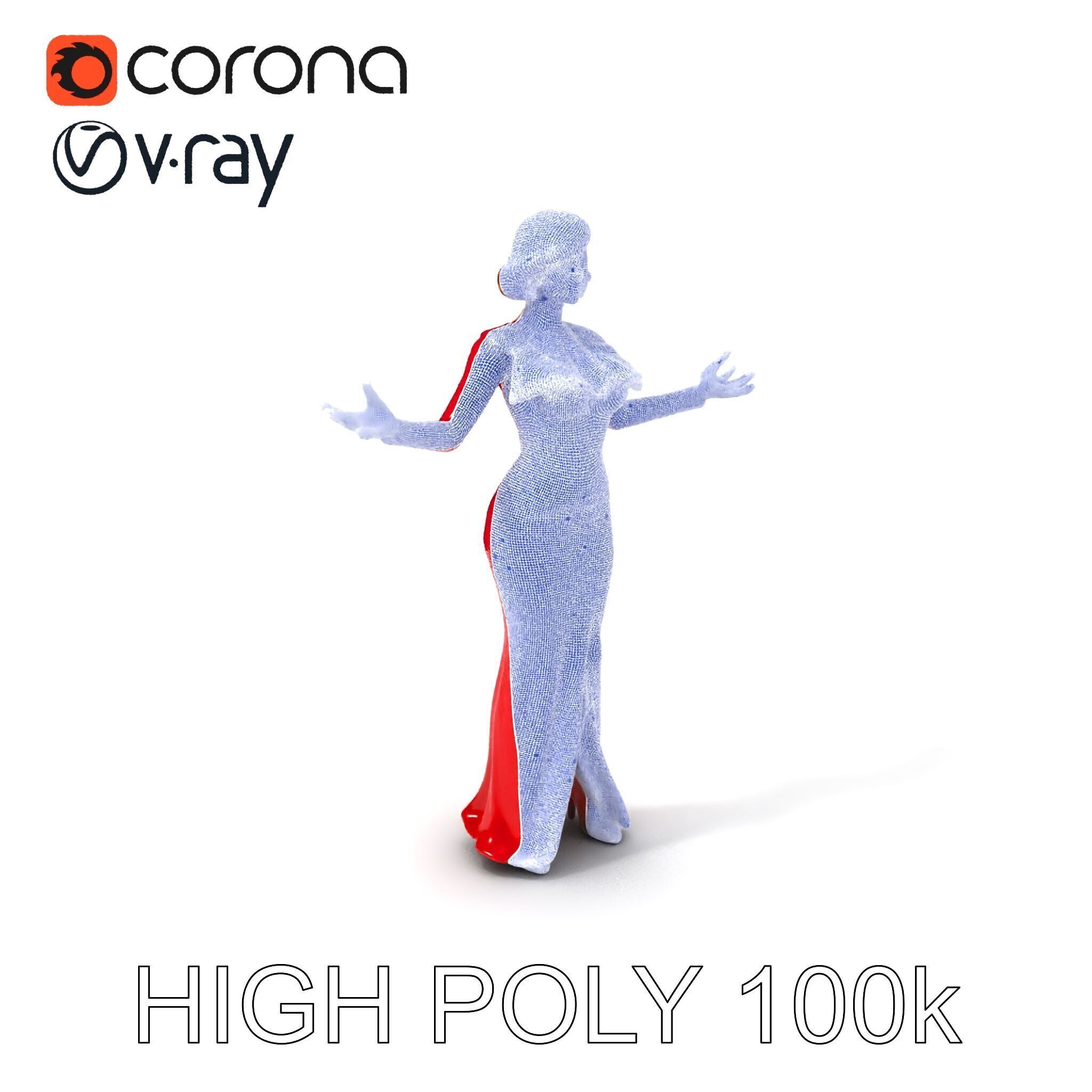 Glamorous Red Dress Character  High Detail D Model Low-poly 3D model_3