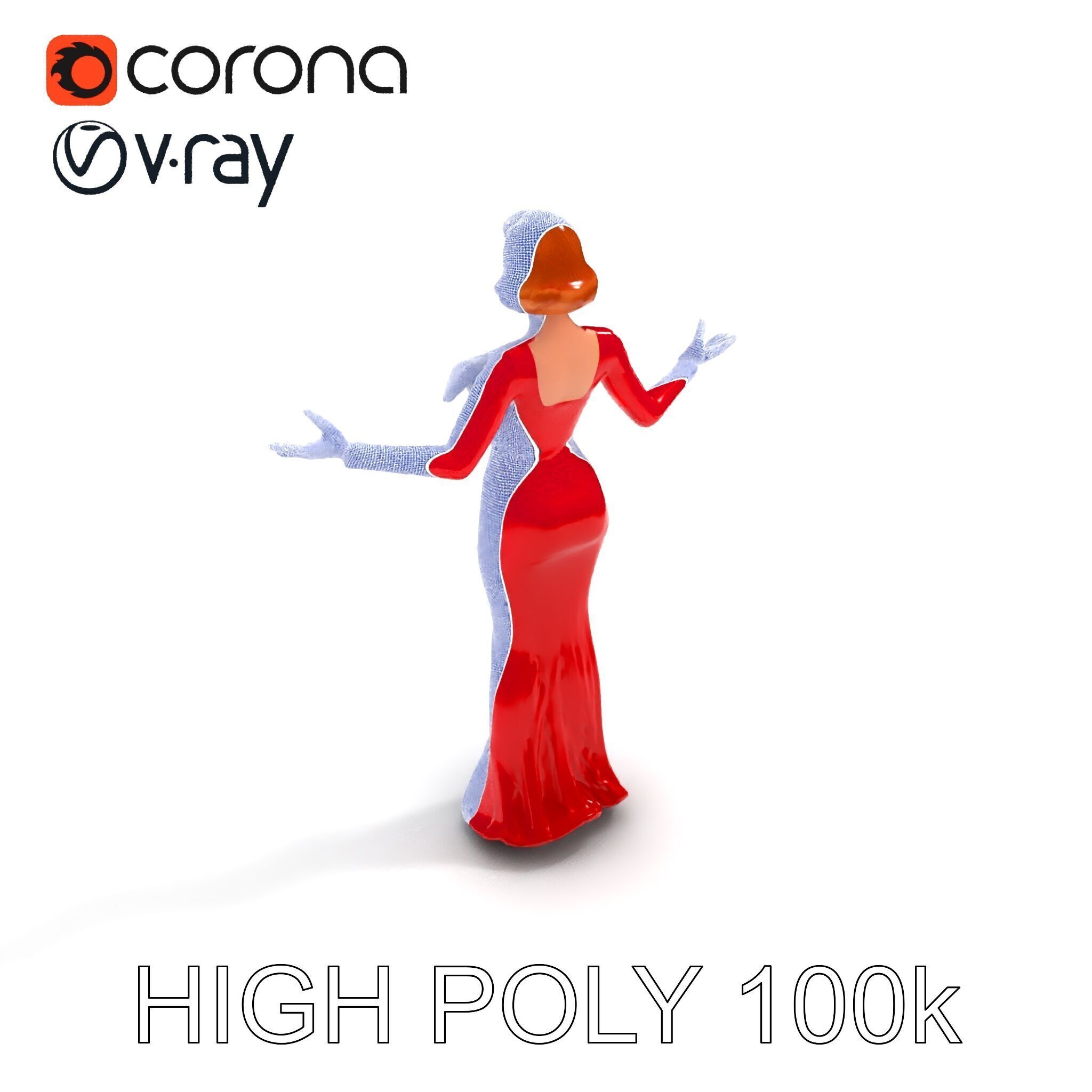 Glamorous Red Dress Character  High Detail D Model Low-poly 3D model_16