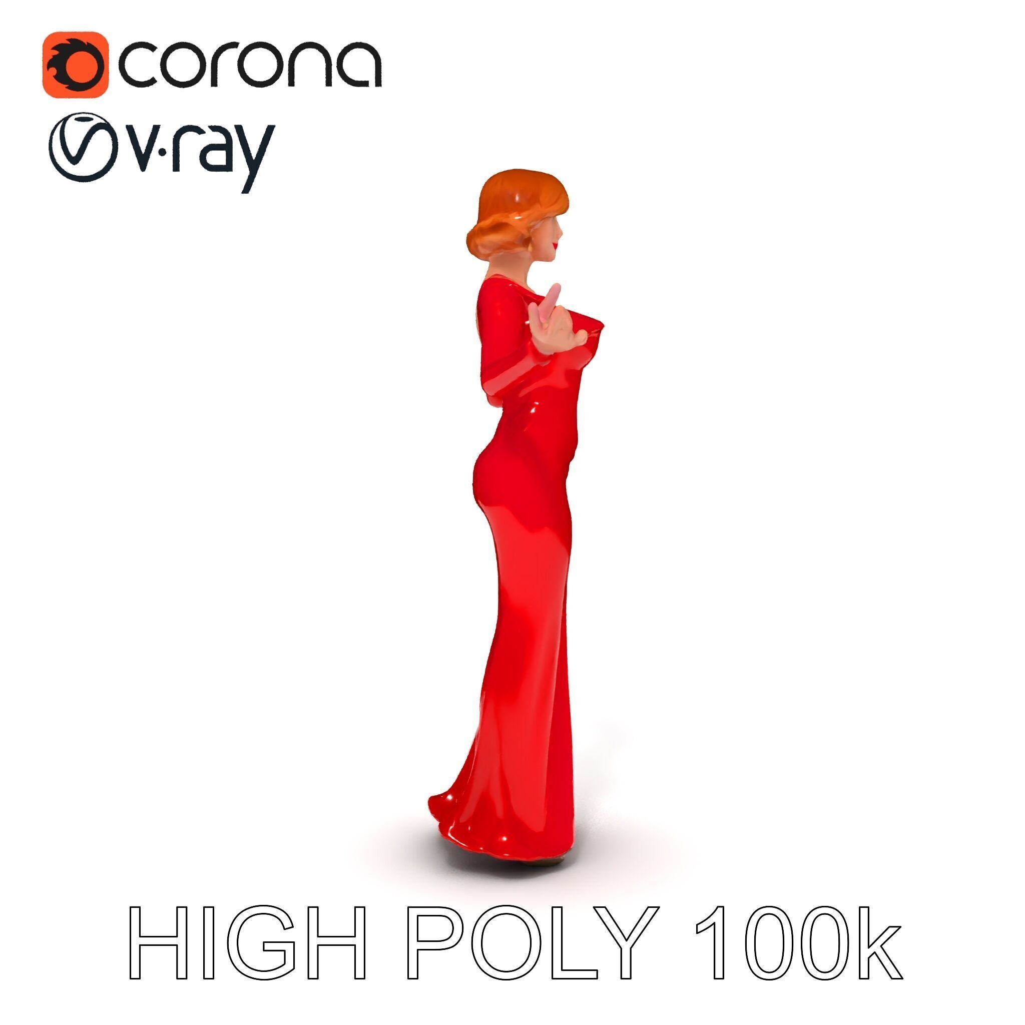 Glamorous Red Dress Character  High Detail D Model Low-poly 3D model_19