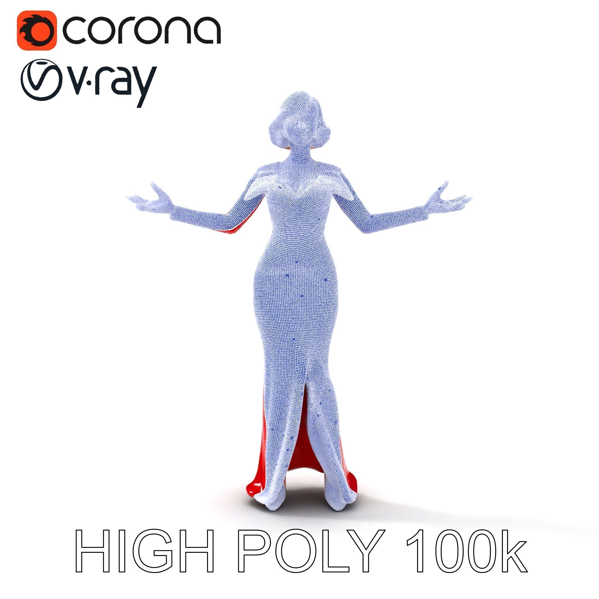 Glamorous Red Dress Character  High Detail D Model Low-poly 3D model_10