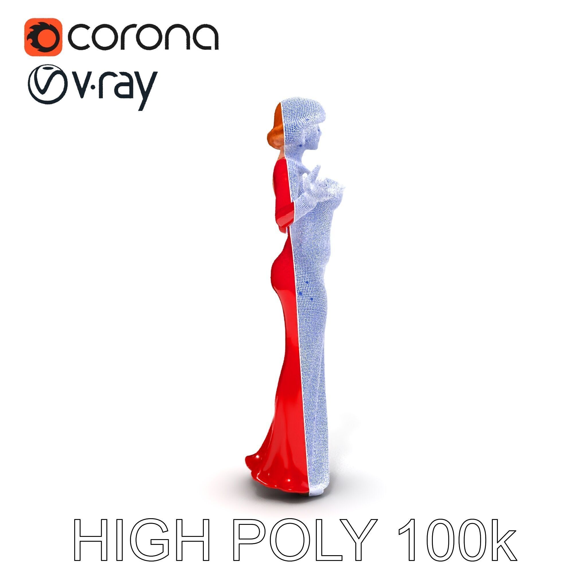 Glamorous Red Dress Character  High Detail D Model Low-poly 3D model_32