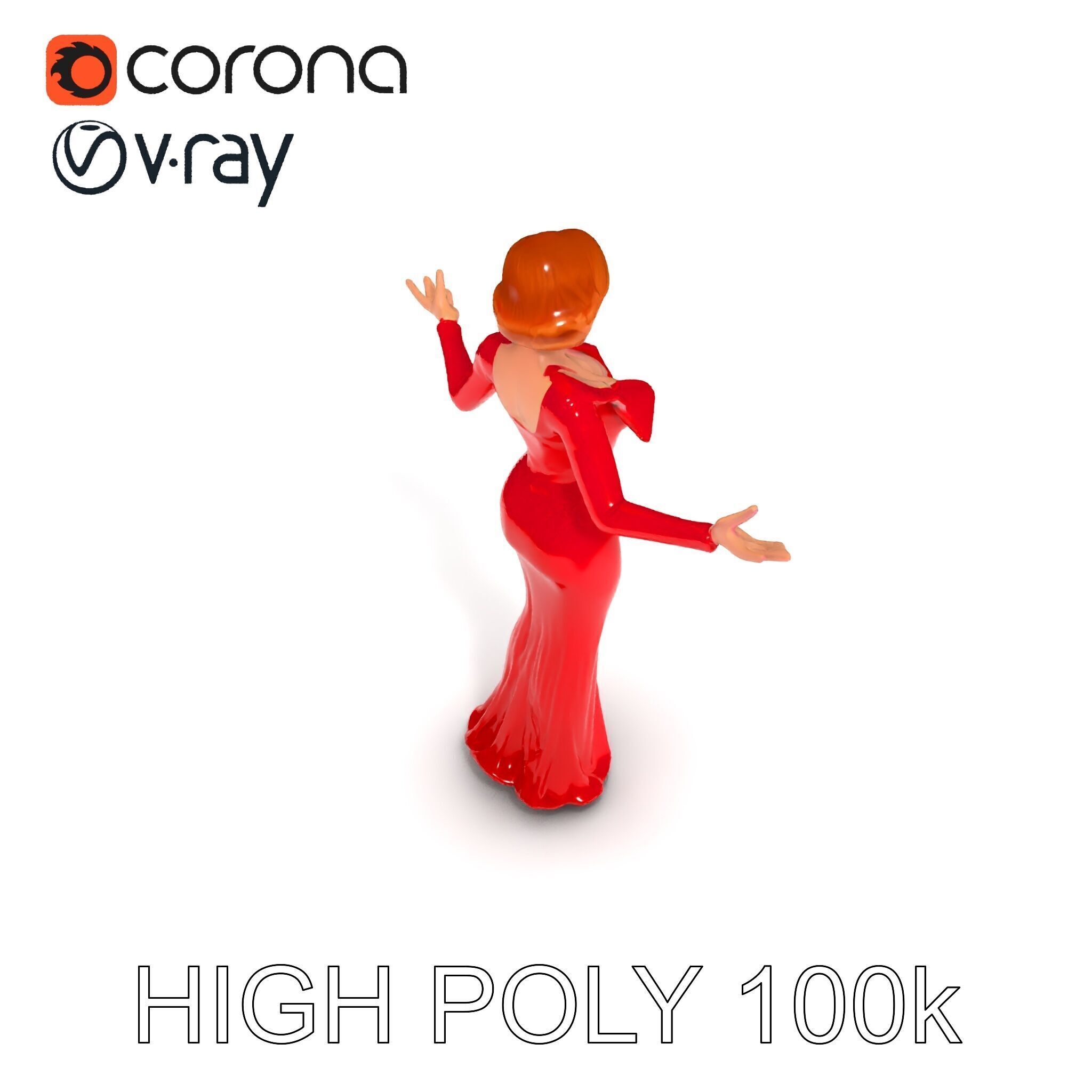 Glamorous Red Dress Character  High Detail D Model Low-poly 3D model_35