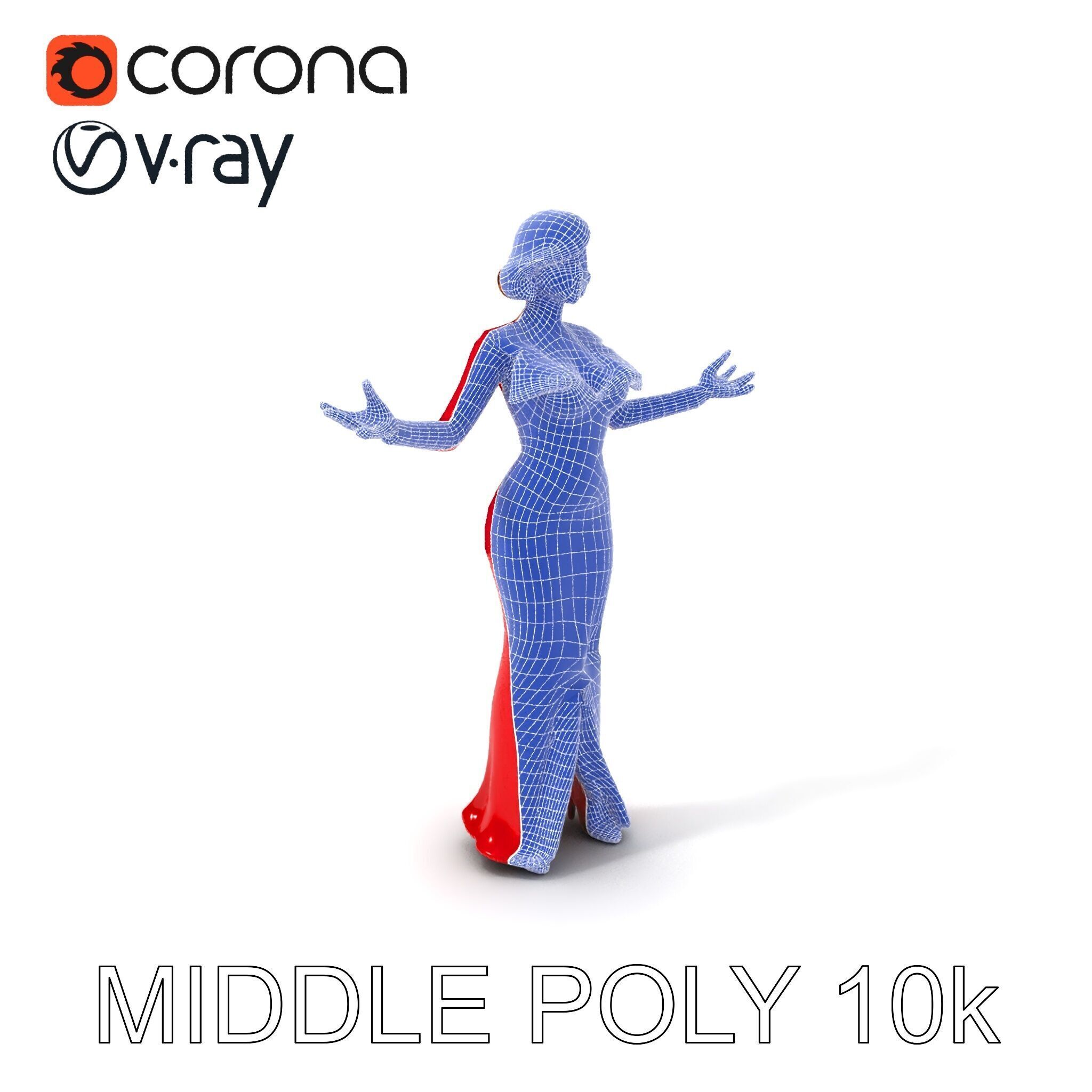 Glamorous Red Dress Character  High Detail D Model Low-poly 3D model_8