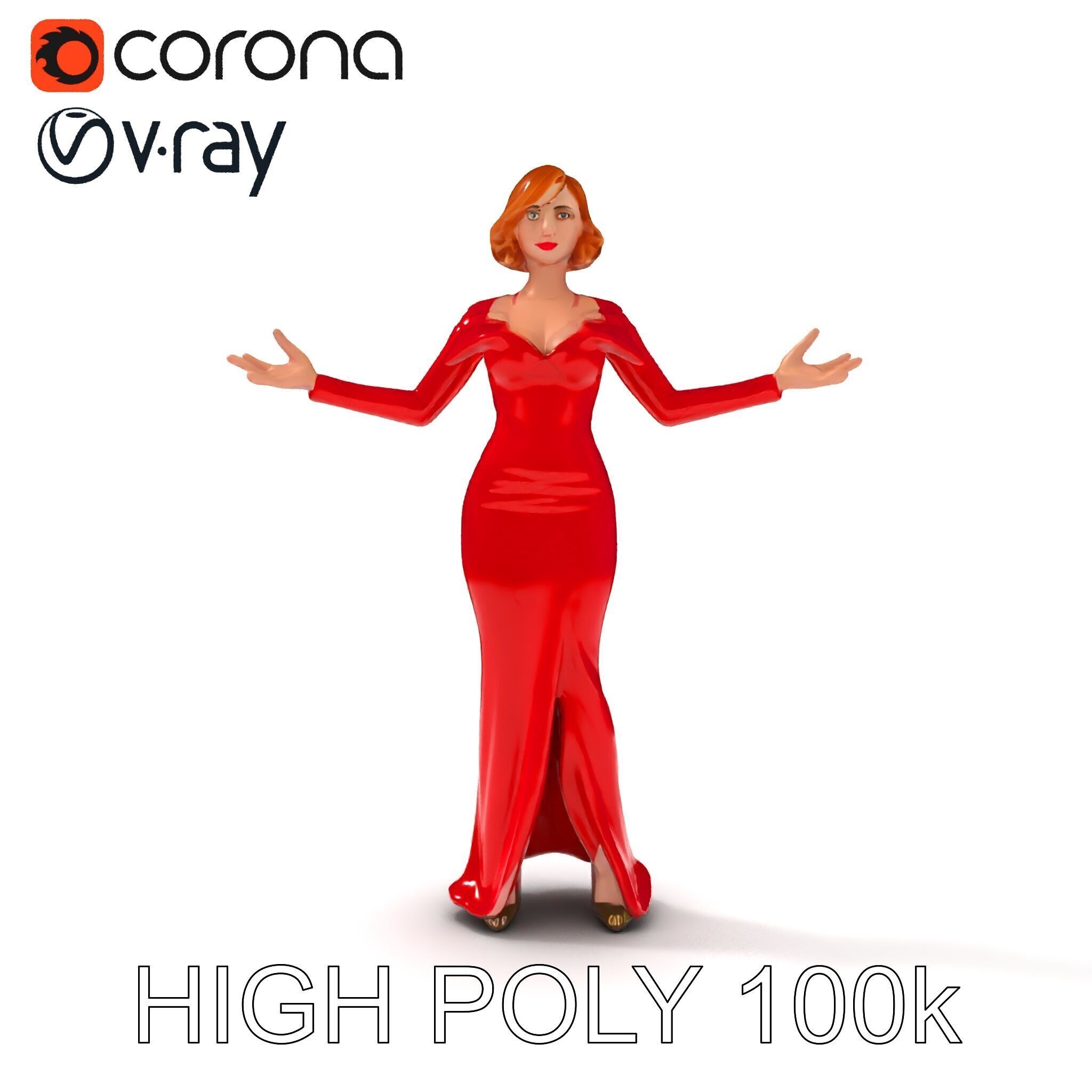 Glamorous Red Dress Character  High Detail D Model Low-poly 3D model_29