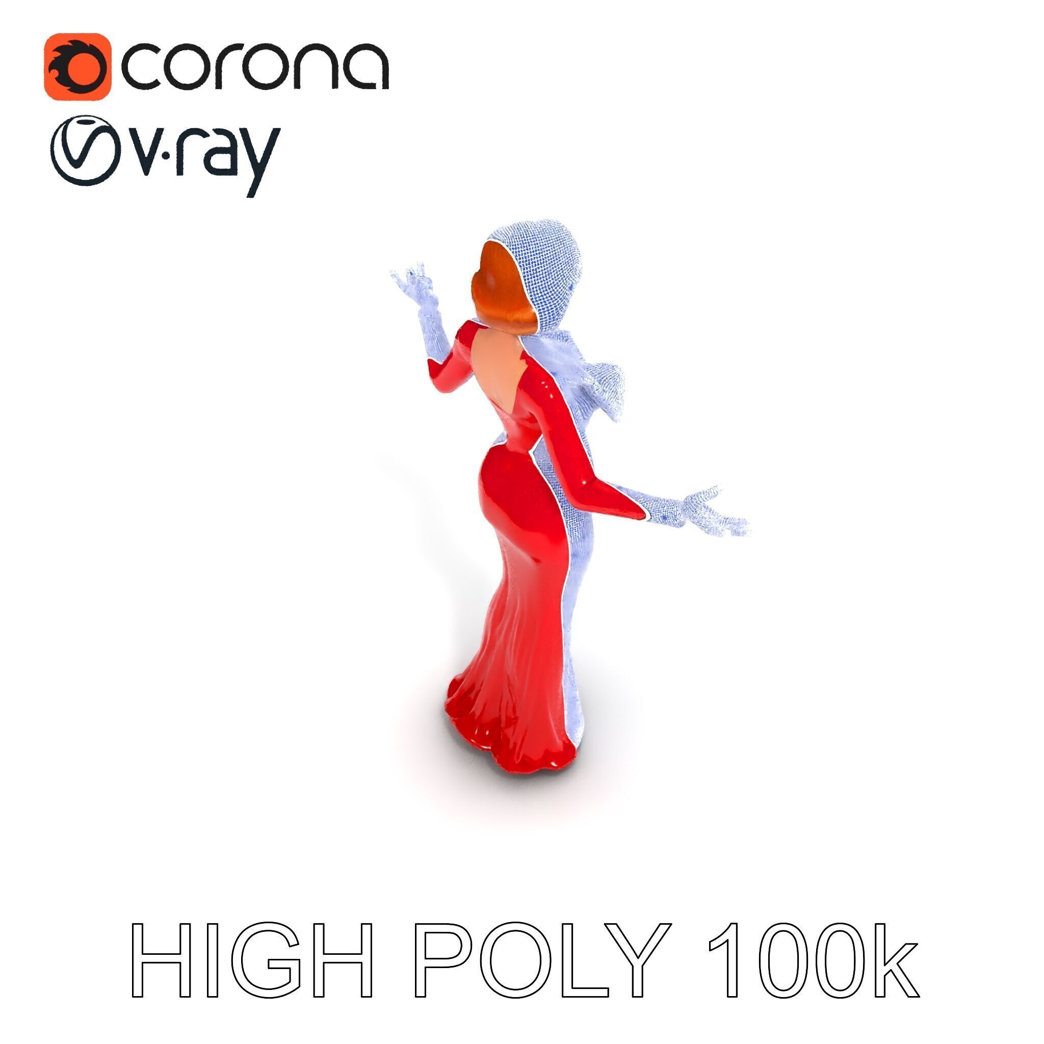 Glamorous Red Dress Character  High Detail D Model Low-poly 3D model_24