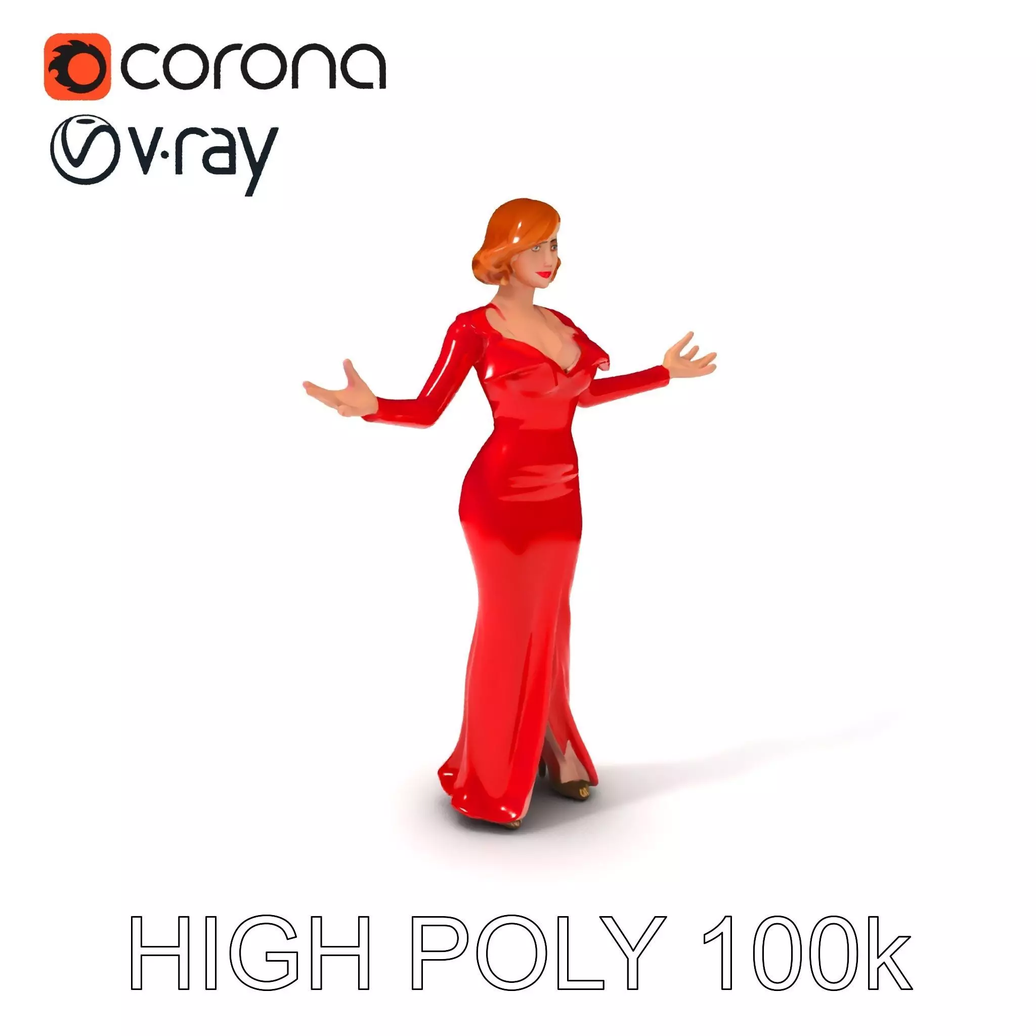 Glamorous Red Dress Character  High Detail D Model Low-poly 3D model_0