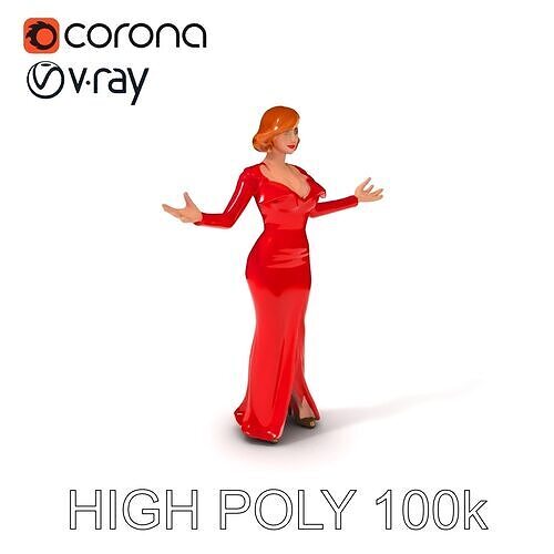 Glamorous Red Dress Character  High Detail D Model Low-poly 3D model