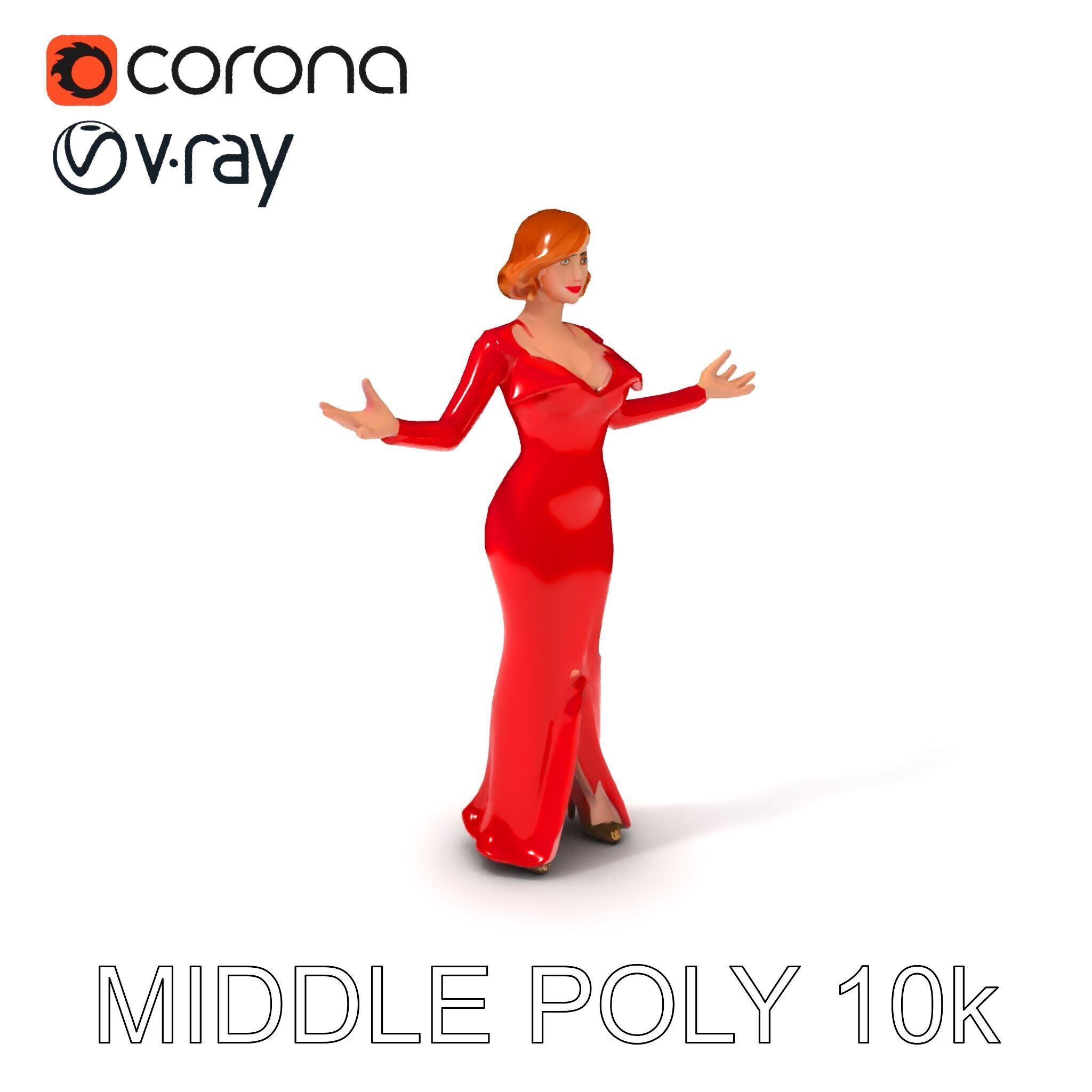 Glamorous Red Dress Character  High Detail D Model Low-poly 3D model_11