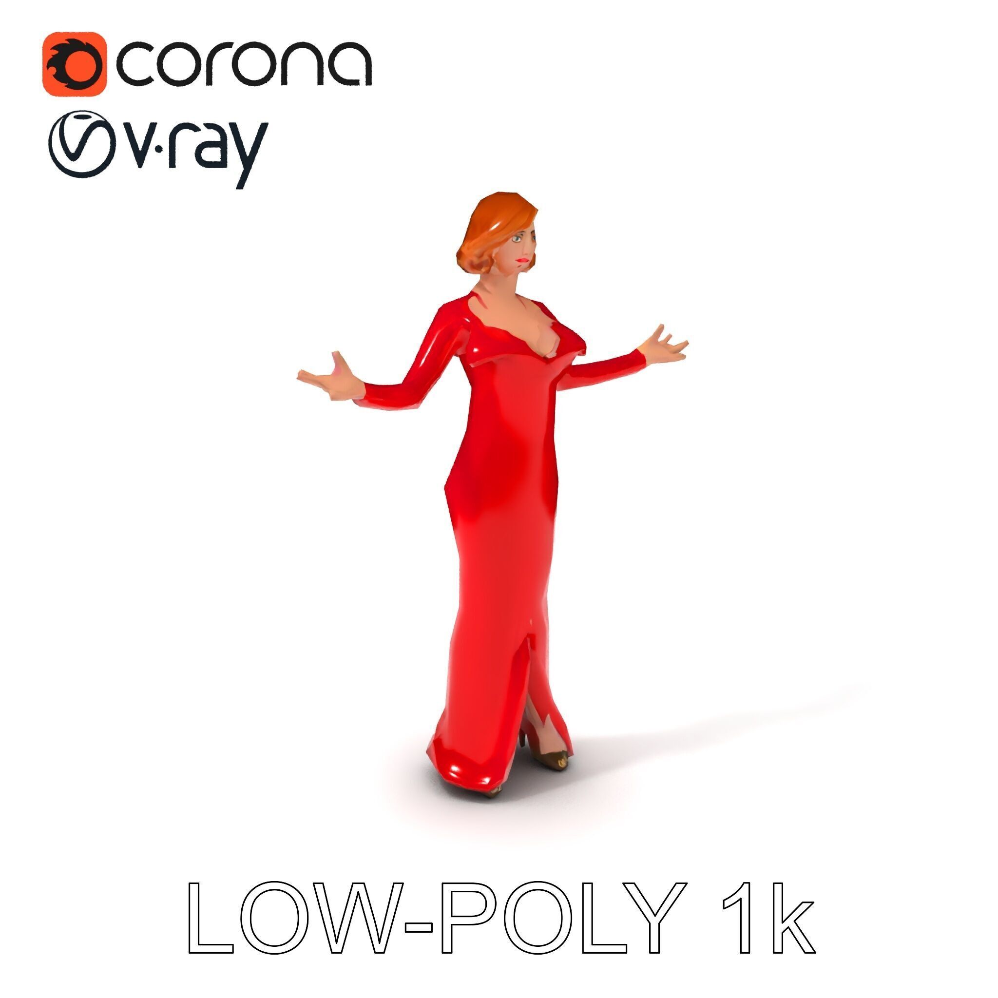 Glamorous Red Dress Character  High Detail D Model Low-poly 3D model_31