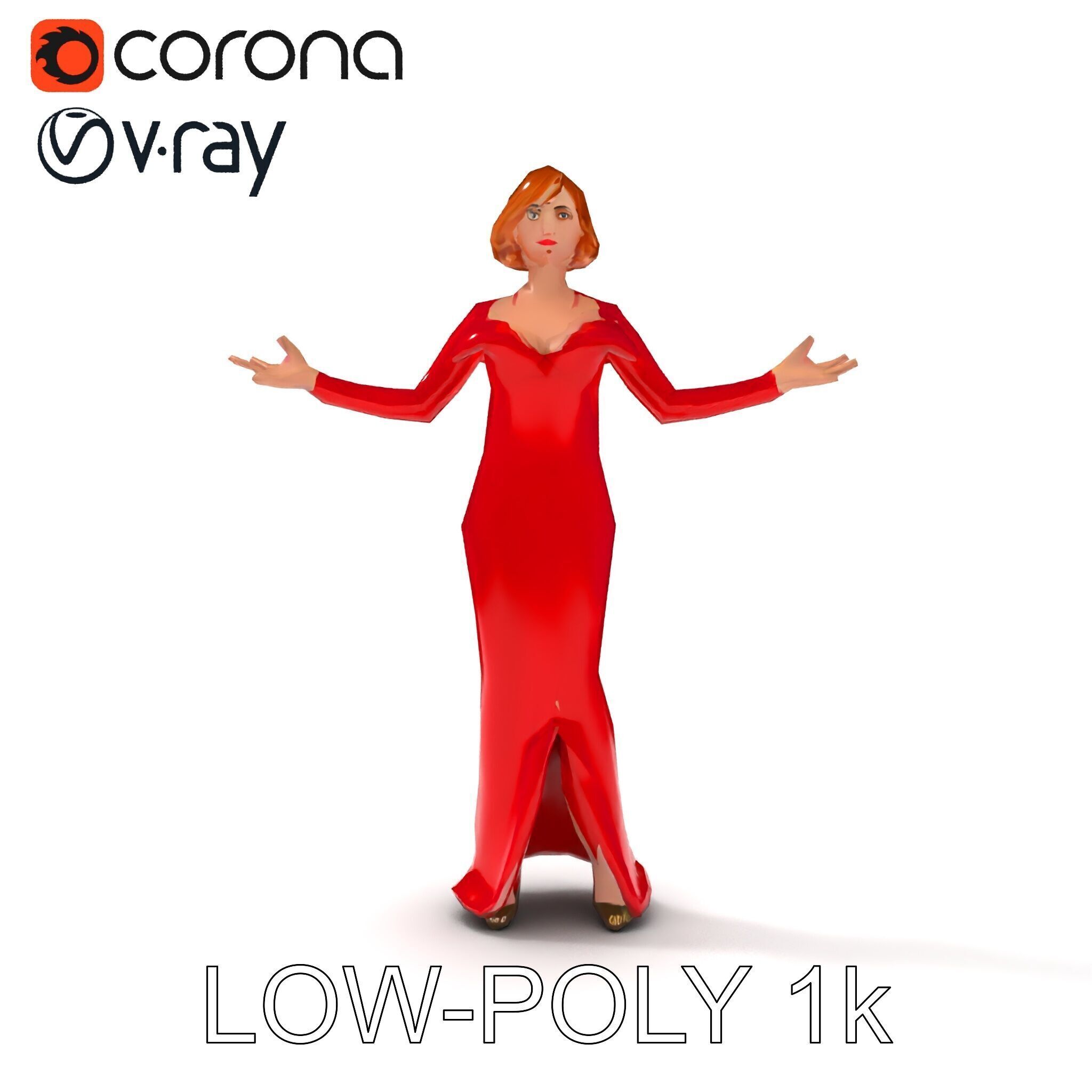 Glamorous Red Dress Character  High Detail D Model Low-poly 3D model_23