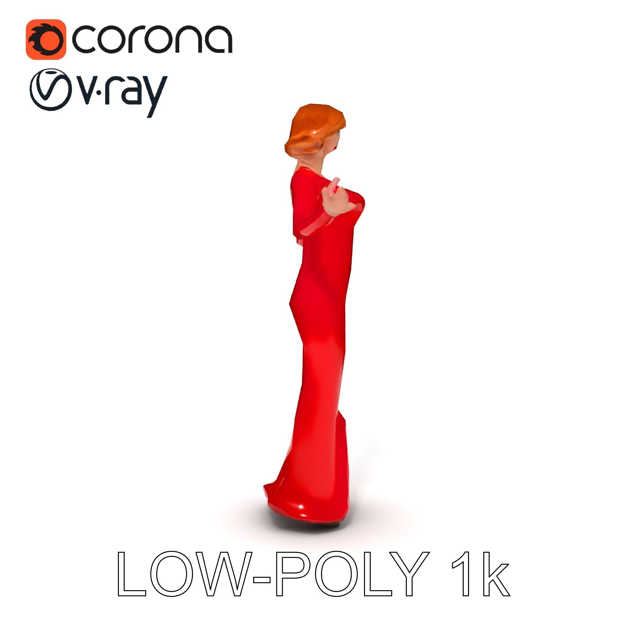 Glamorous Red Dress Character  High Detail D Model Low-poly 3D model_12