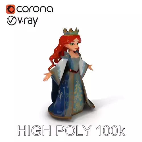 Elegant Fantasy Queen Character with Flowing Royal Attire and... Low-poly 3D model