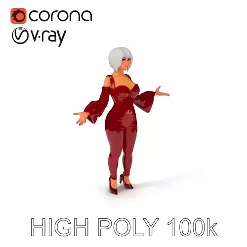 Stylish SilverHaired Femme Fatale in Red Leather Outfit