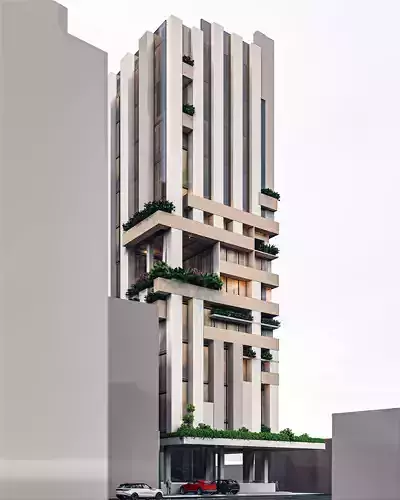 Modern high rise mixed used building 3D model