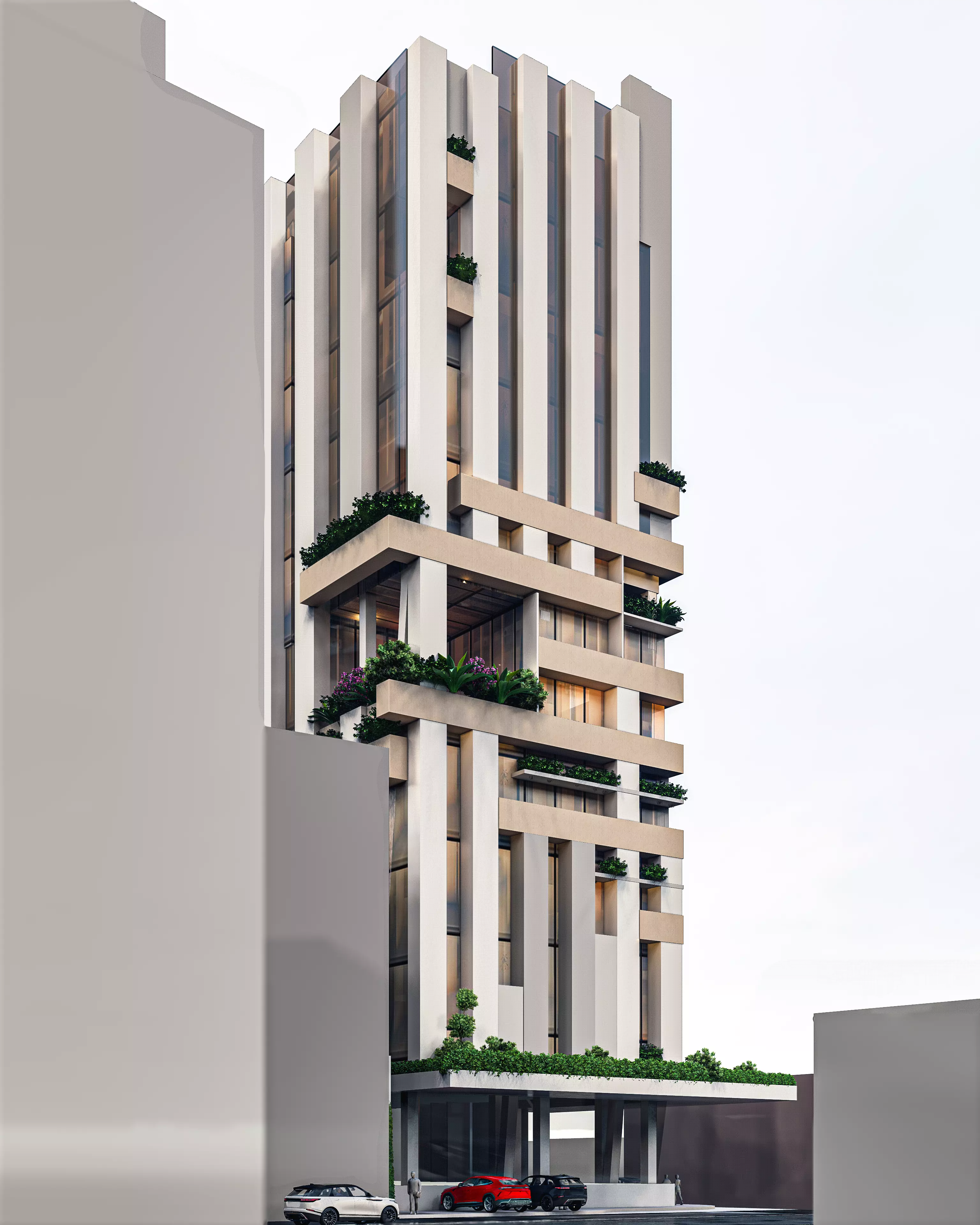 Modern high rise mixed used building 3D model_0