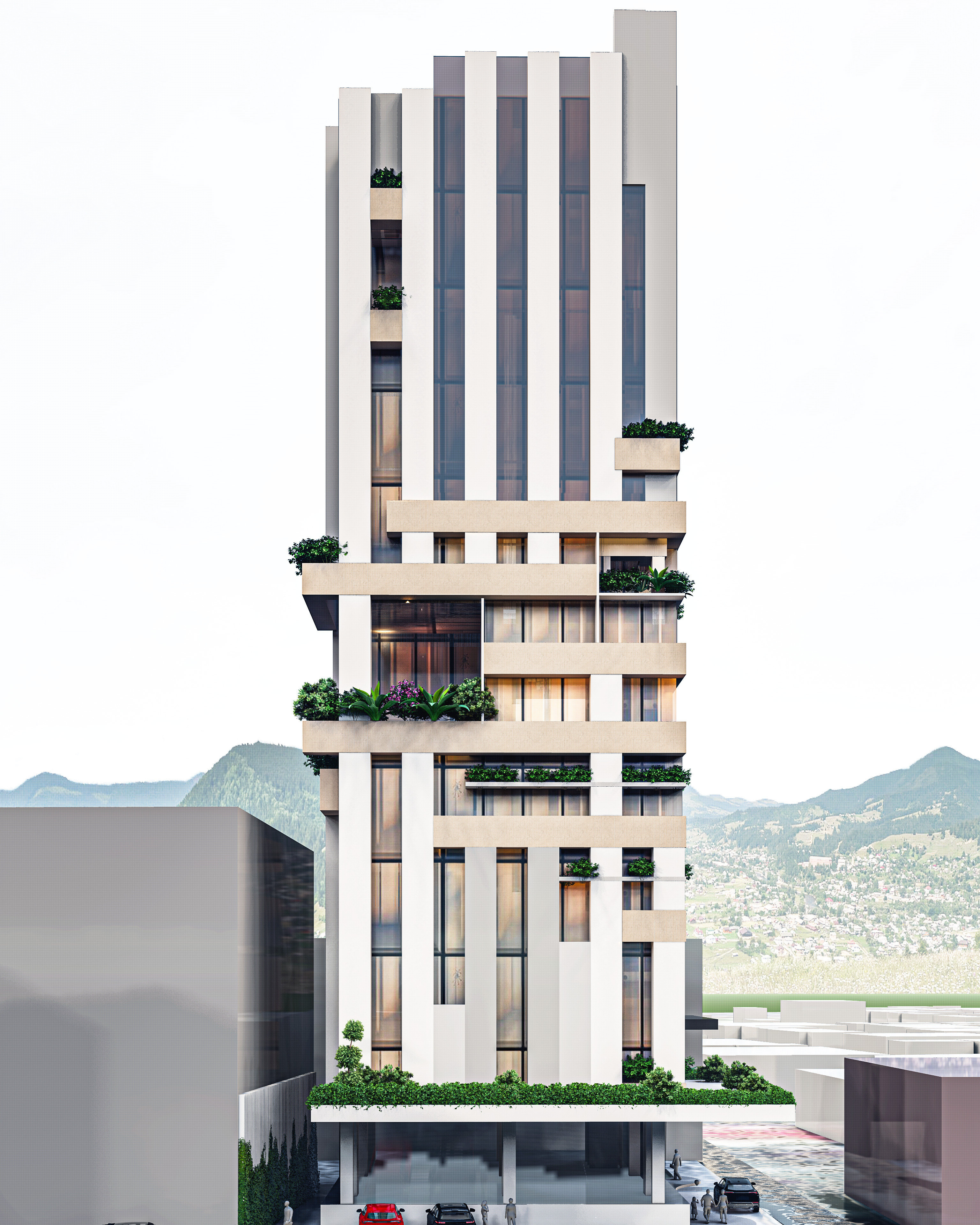 Modern high rise mixed used building 3D model_4