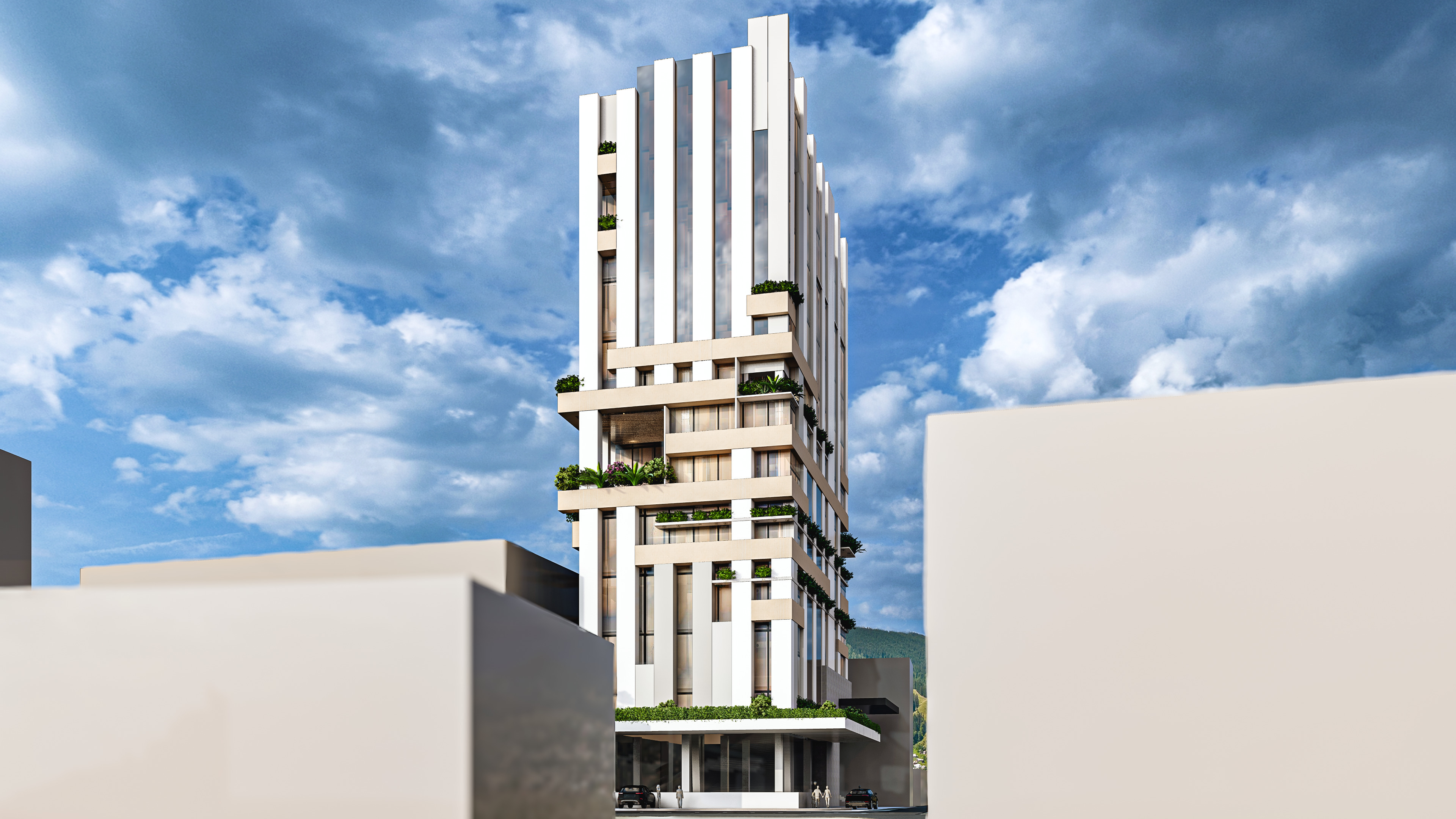 Modern high rise mixed used building 3D model_1