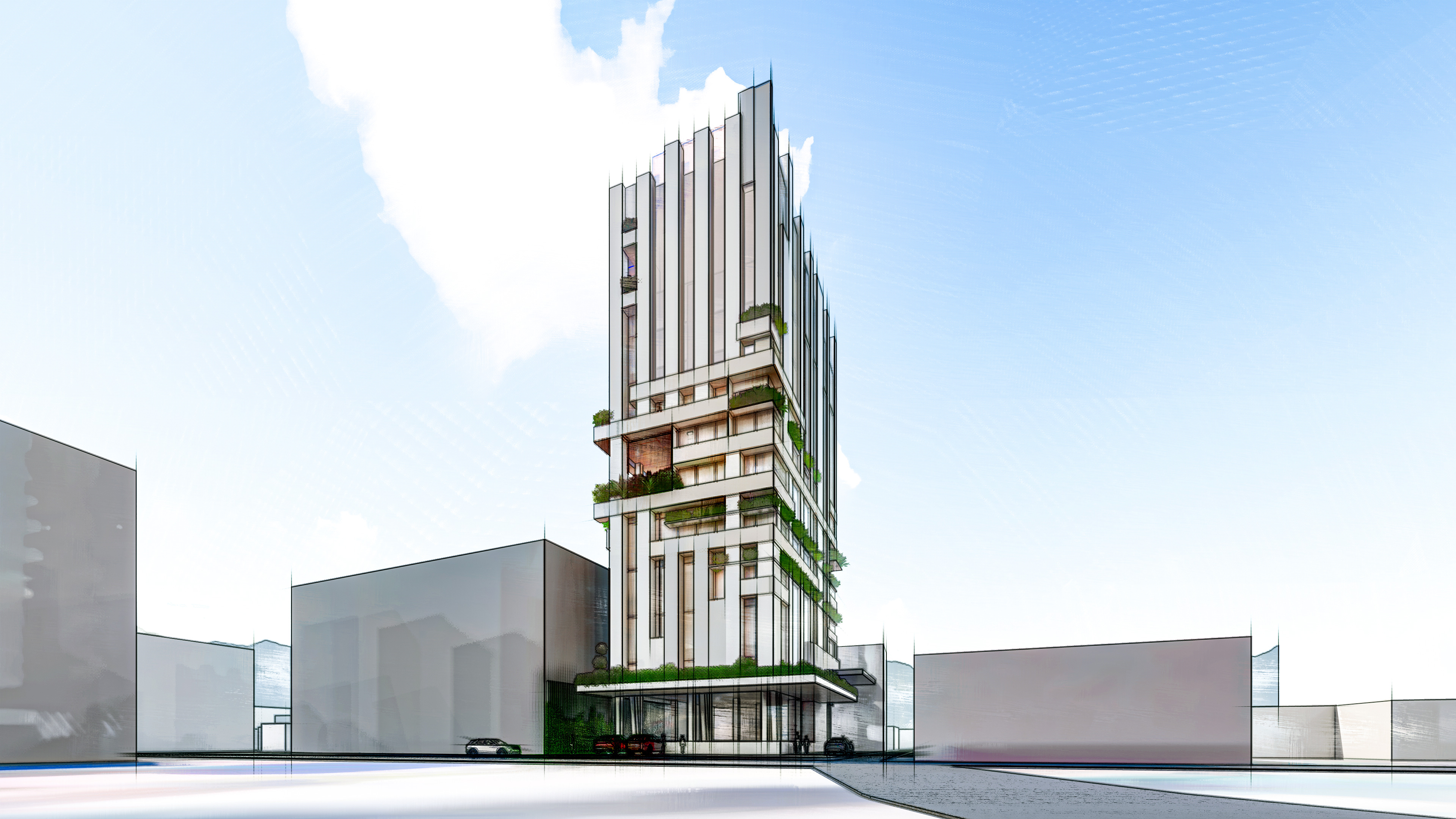 Modern high rise mixed used building 3D model_3
