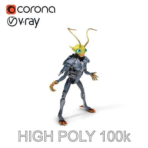 Insectoid Warrior D Model Armored Alien Creature Character Low-poly 3D model