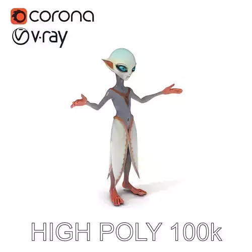 Elegant Alien Ambassador D Character Model with Large Eyes Low-poly 3D model