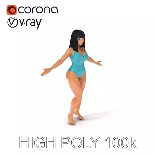 Stylized Female Character with Black Hair and Swimsuit