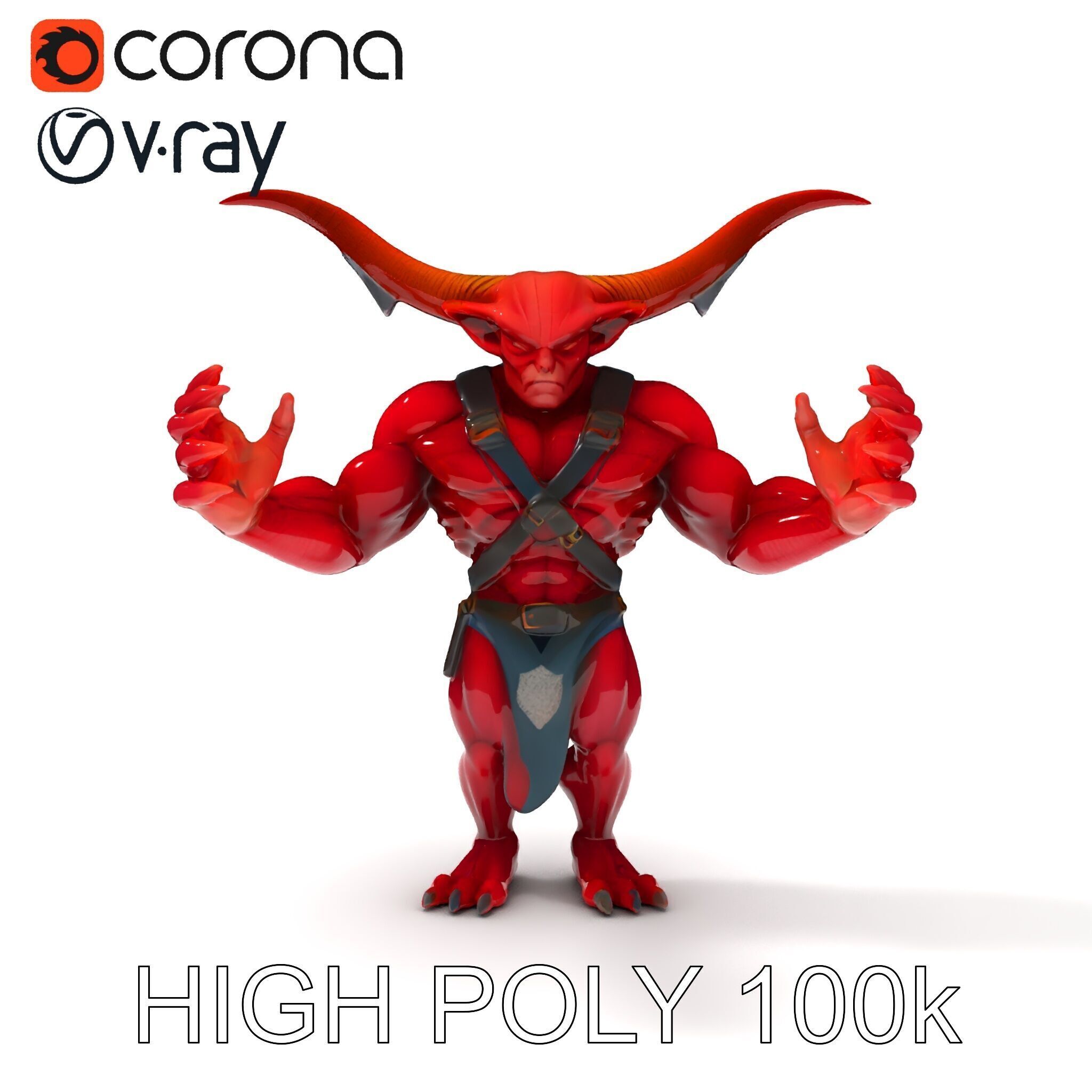 Red Horned Demon  HighDetail D Character Model with PBR Textures Low-poly 3D model_8