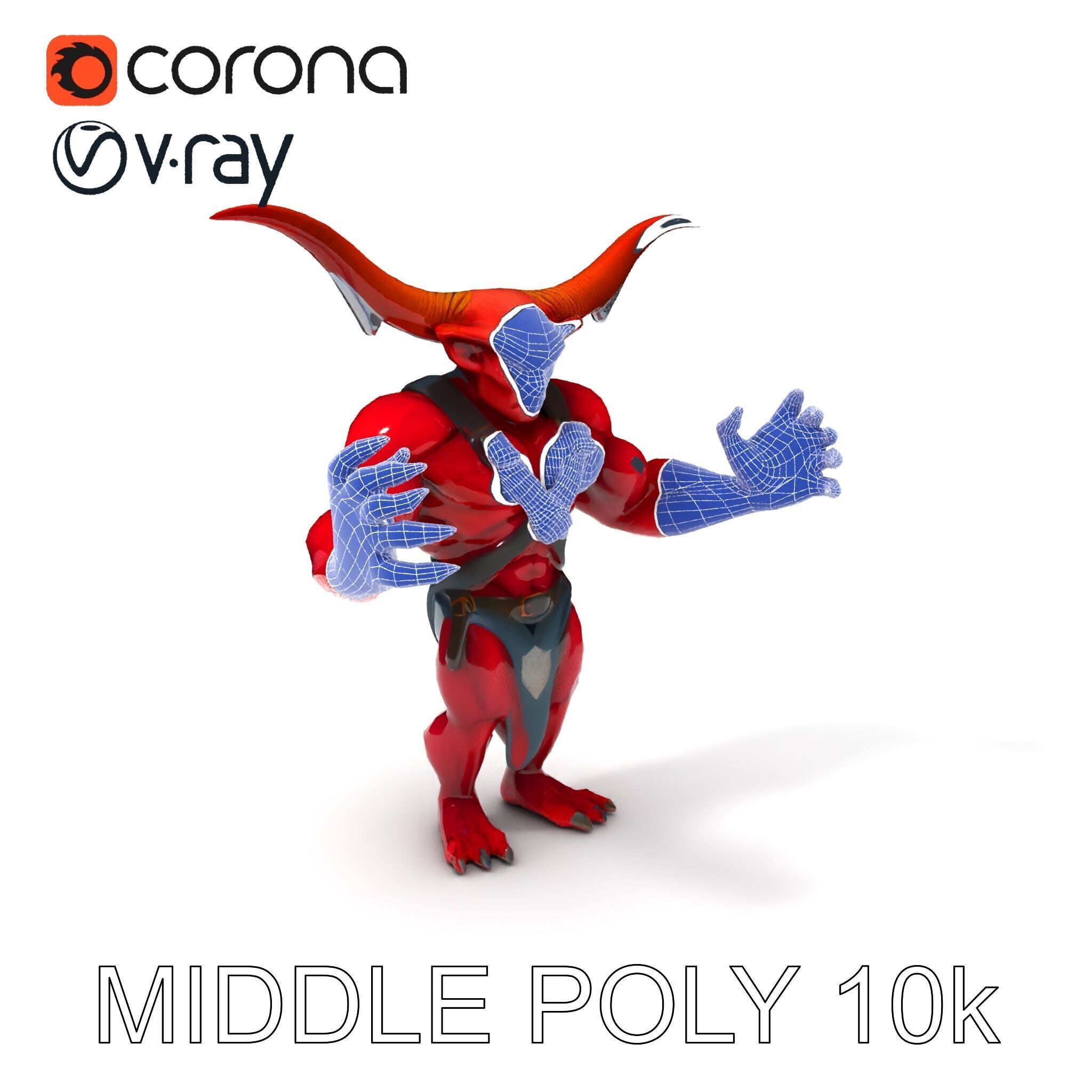 Red Horned Demon  HighDetail D Character Model with PBR Textures Low-poly 3D model_9