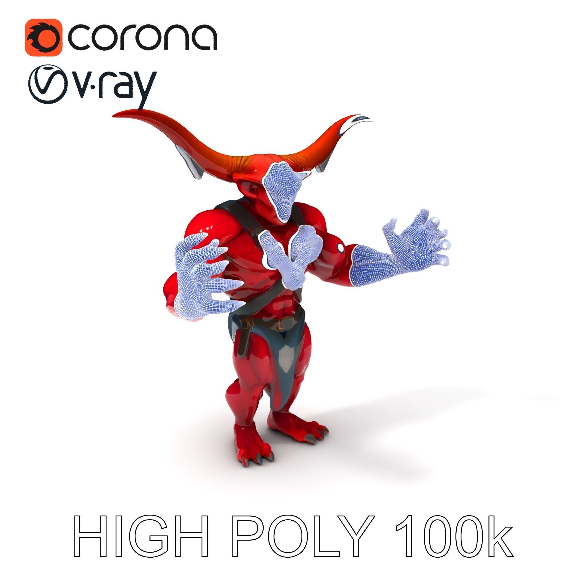 Red Horned Demon  HighDetail D Character Model with PBR Textures Low-poly 3D model_3