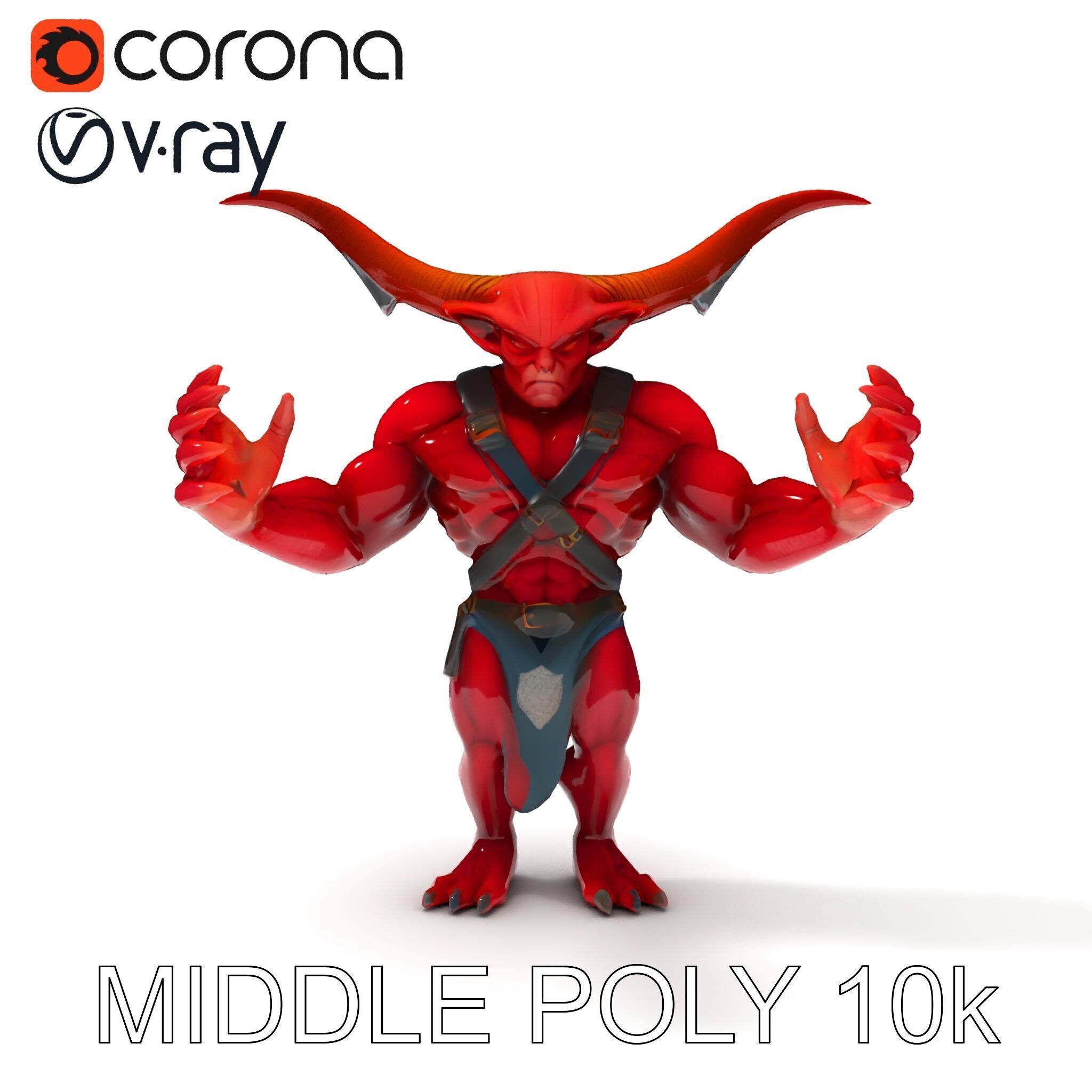 Red Horned Demon  HighDetail D Character Model with PBR Textures Low-poly 3D model_17