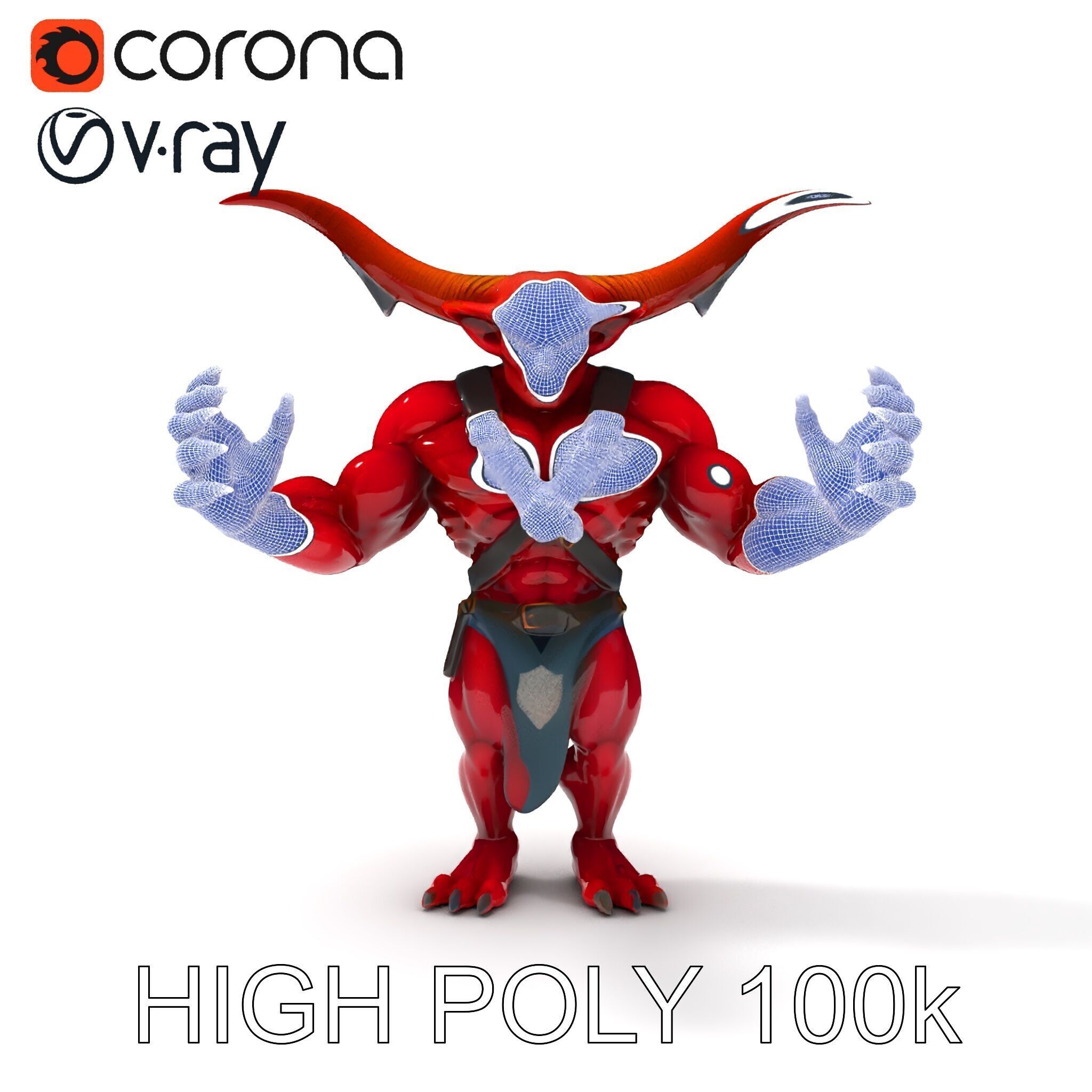 Red Horned Demon  HighDetail D Character Model with PBR Textures Low-poly 3D model_36