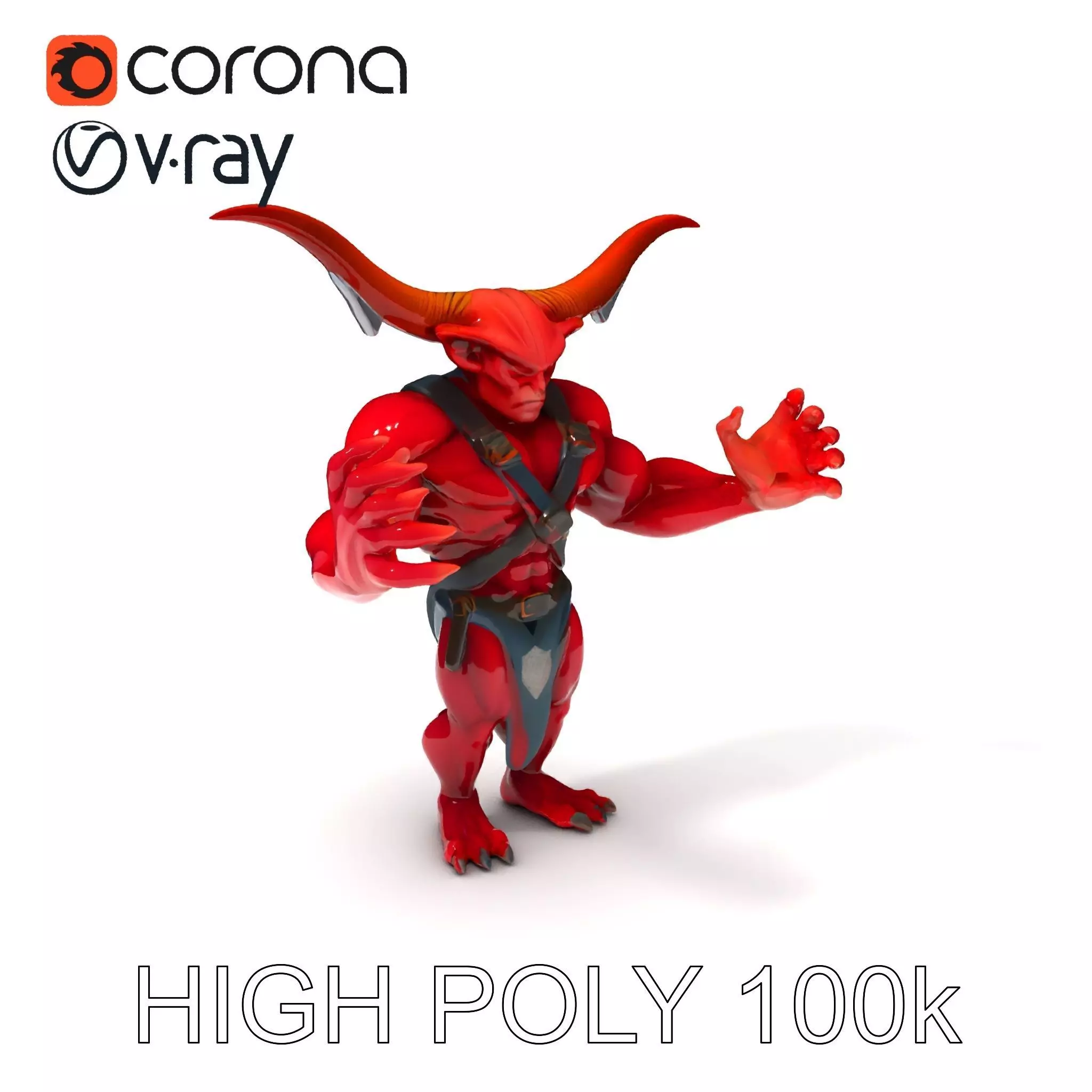 Red Horned Demon  HighDetail D Character Model with PBR Textures Low-poly 3D model_0