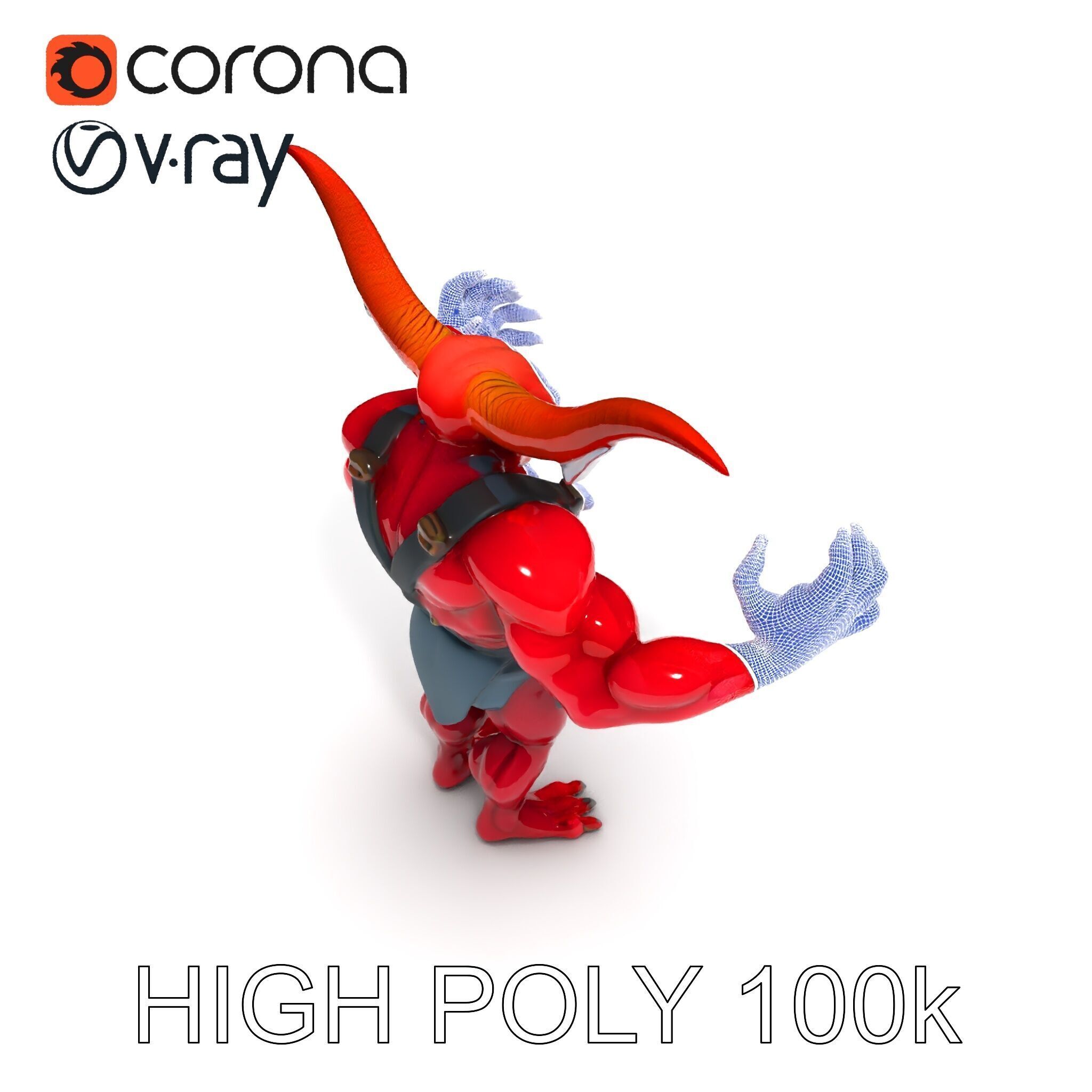 Red Horned Demon  HighDetail D Character Model with PBR Textures Low-poly 3D model_13