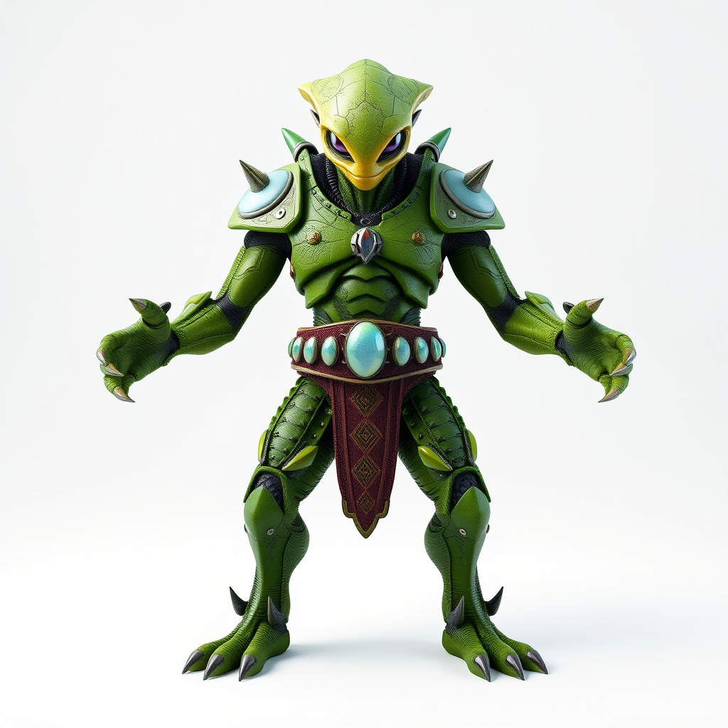 Green Reptilian Warrior D Model with Armored Spikes Low-poly 3D model_4