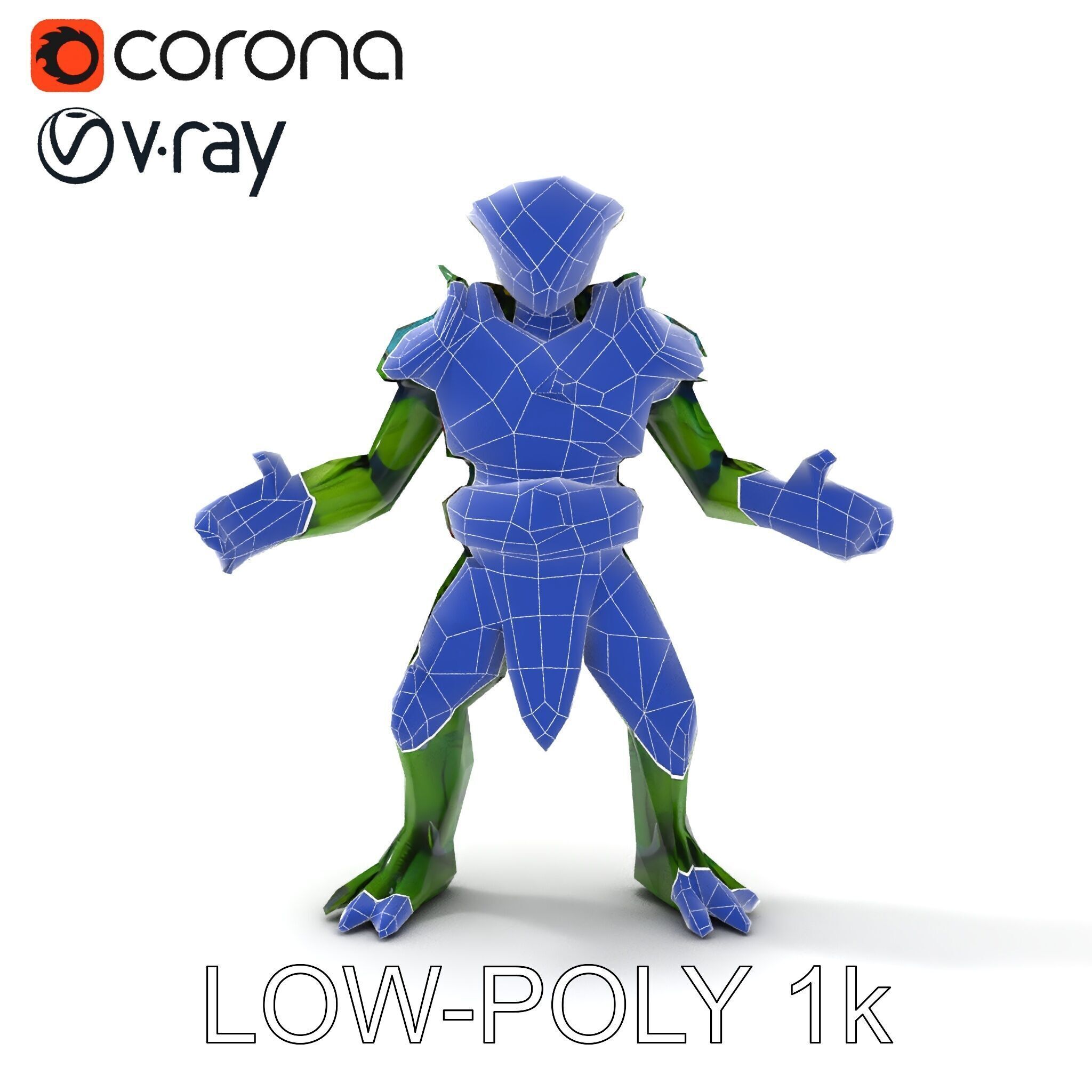 Green Reptilian Warrior D Model with Armored Spikes Low-poly 3D model_7