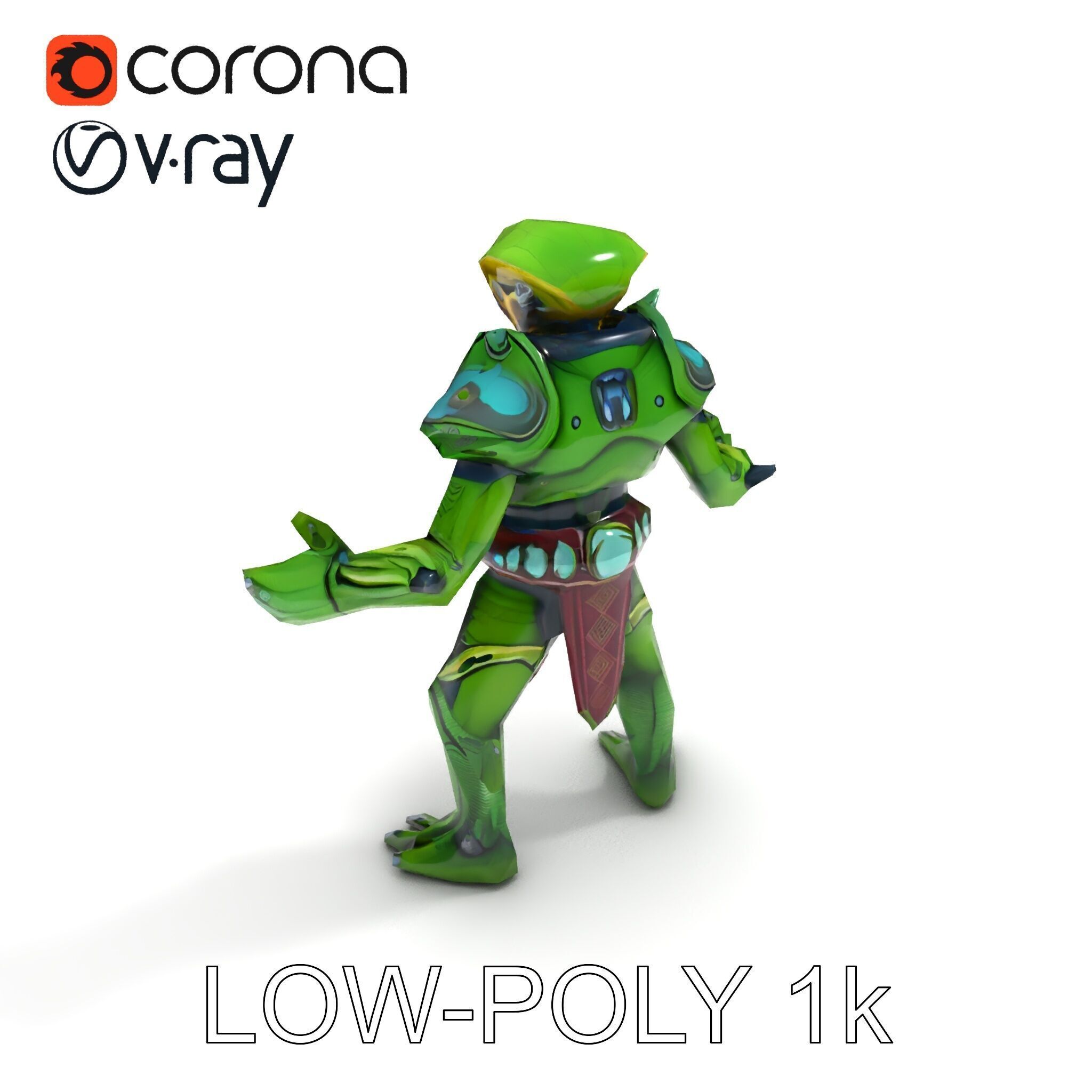 Green Reptilian Warrior D Model with Armored Spikes Low-poly 3D model_14