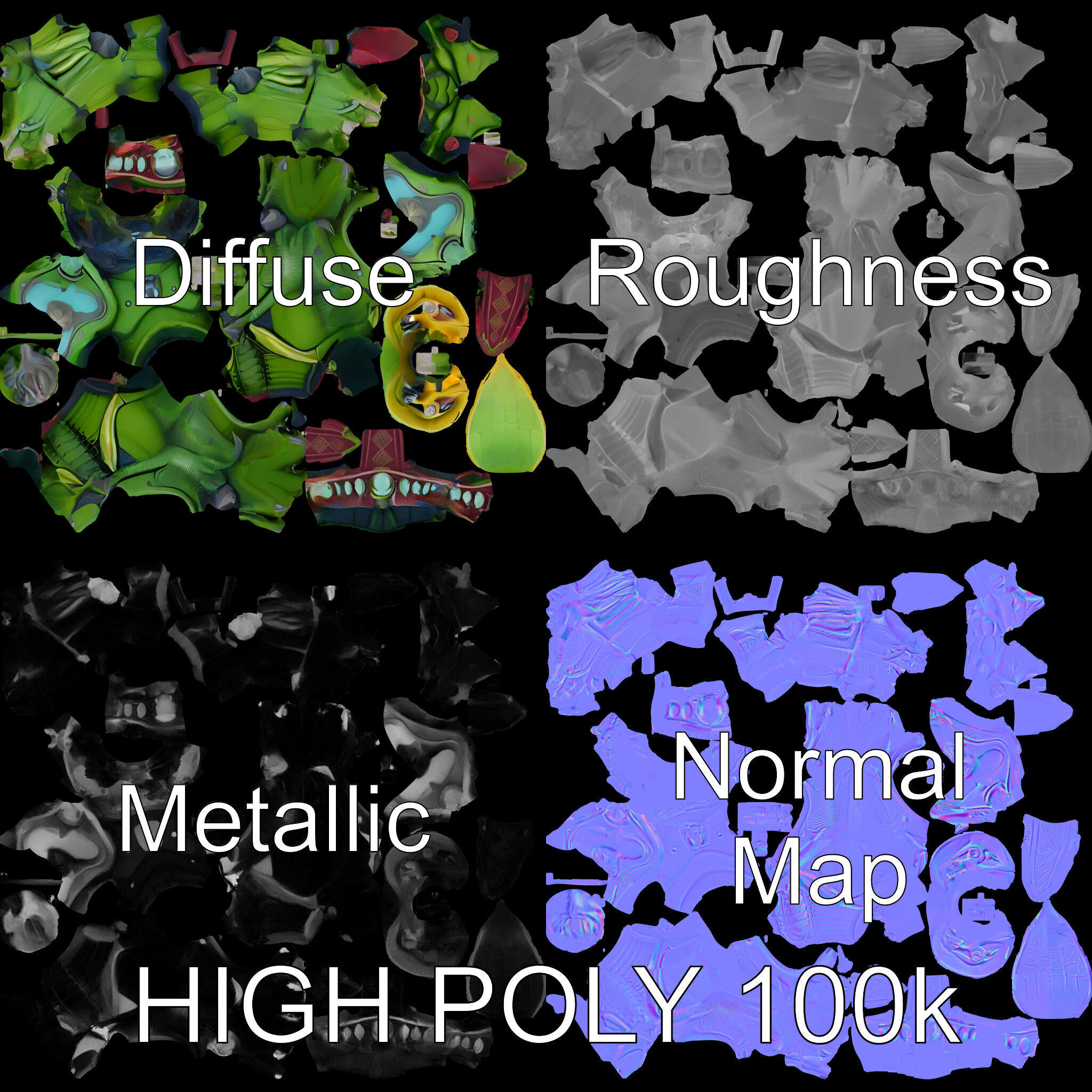 Green Reptilian Warrior D Model with Armored Spikes Low-poly 3D model_2