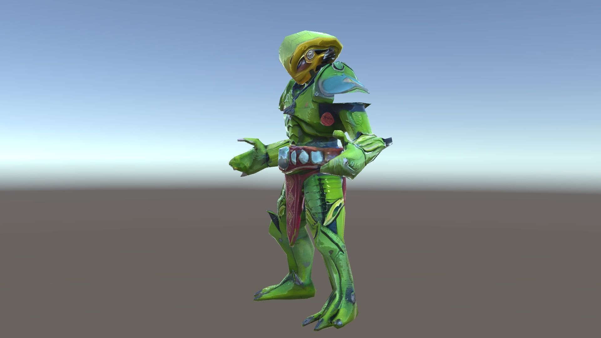 Green Reptilian Warrior D Model with Armored Spikes Low-poly 3D model_17