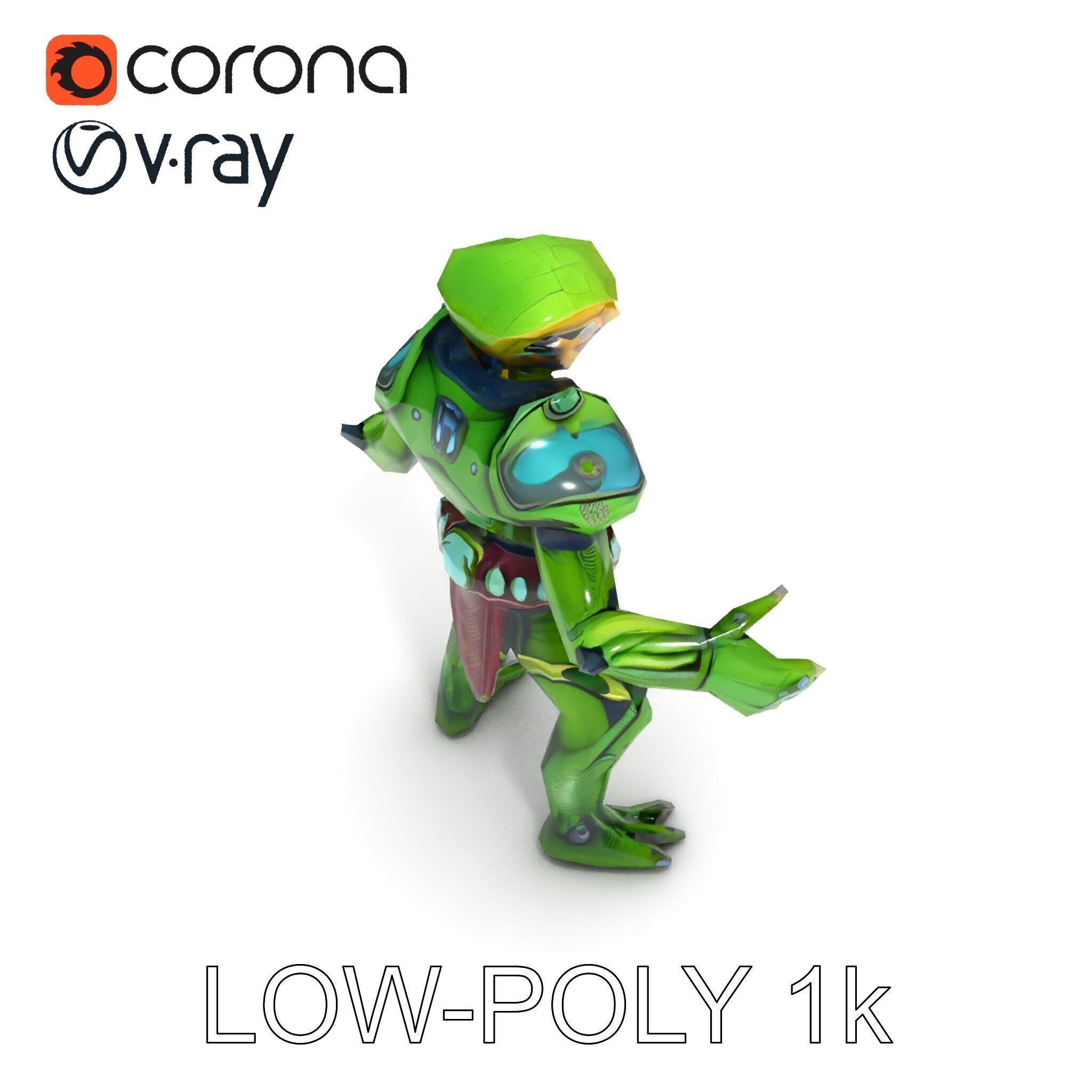 Green Reptilian Warrior D Model with Armored Spikes Low-poly 3D model_25