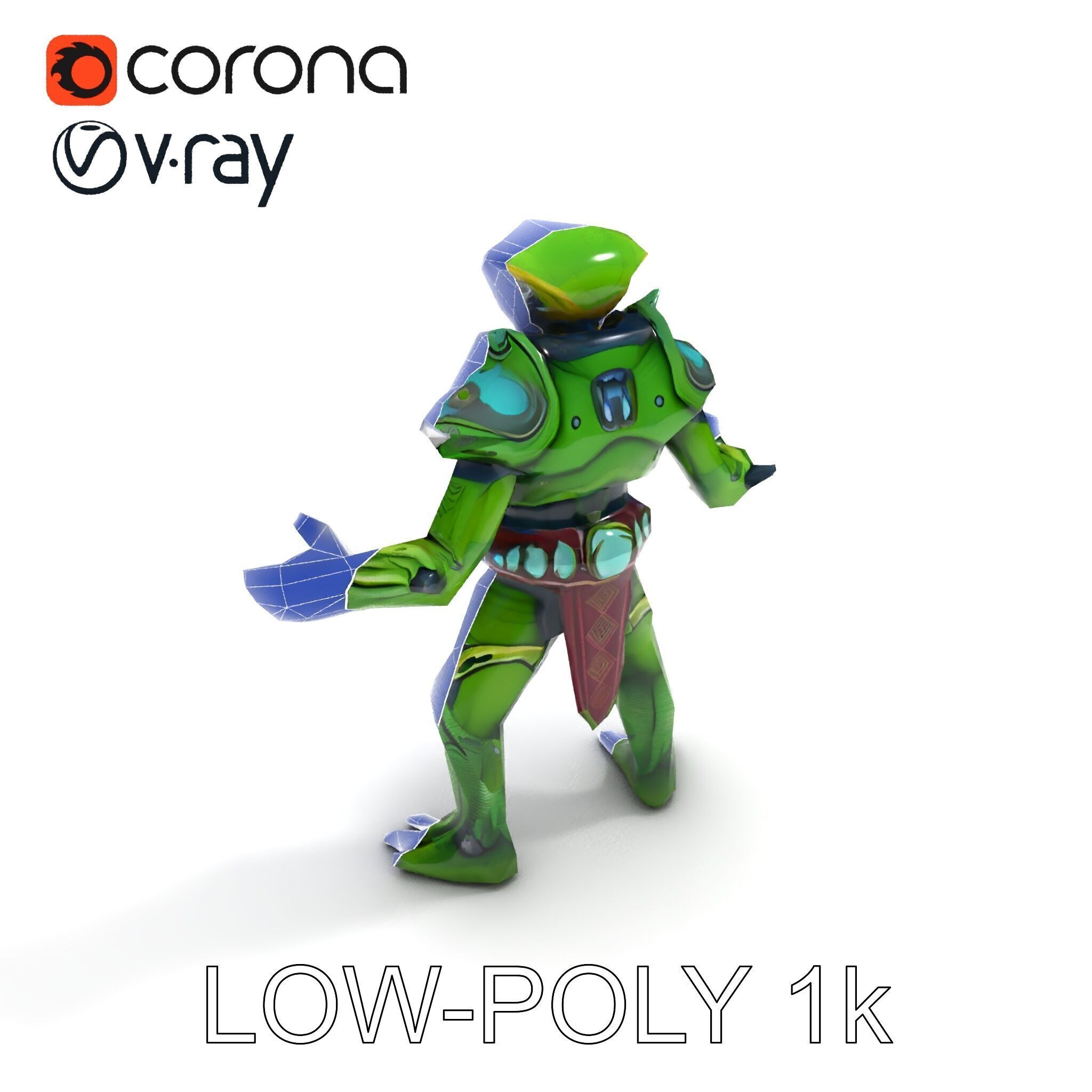 Green Reptilian Warrior D Model with Armored Spikes Low-poly 3D model_23