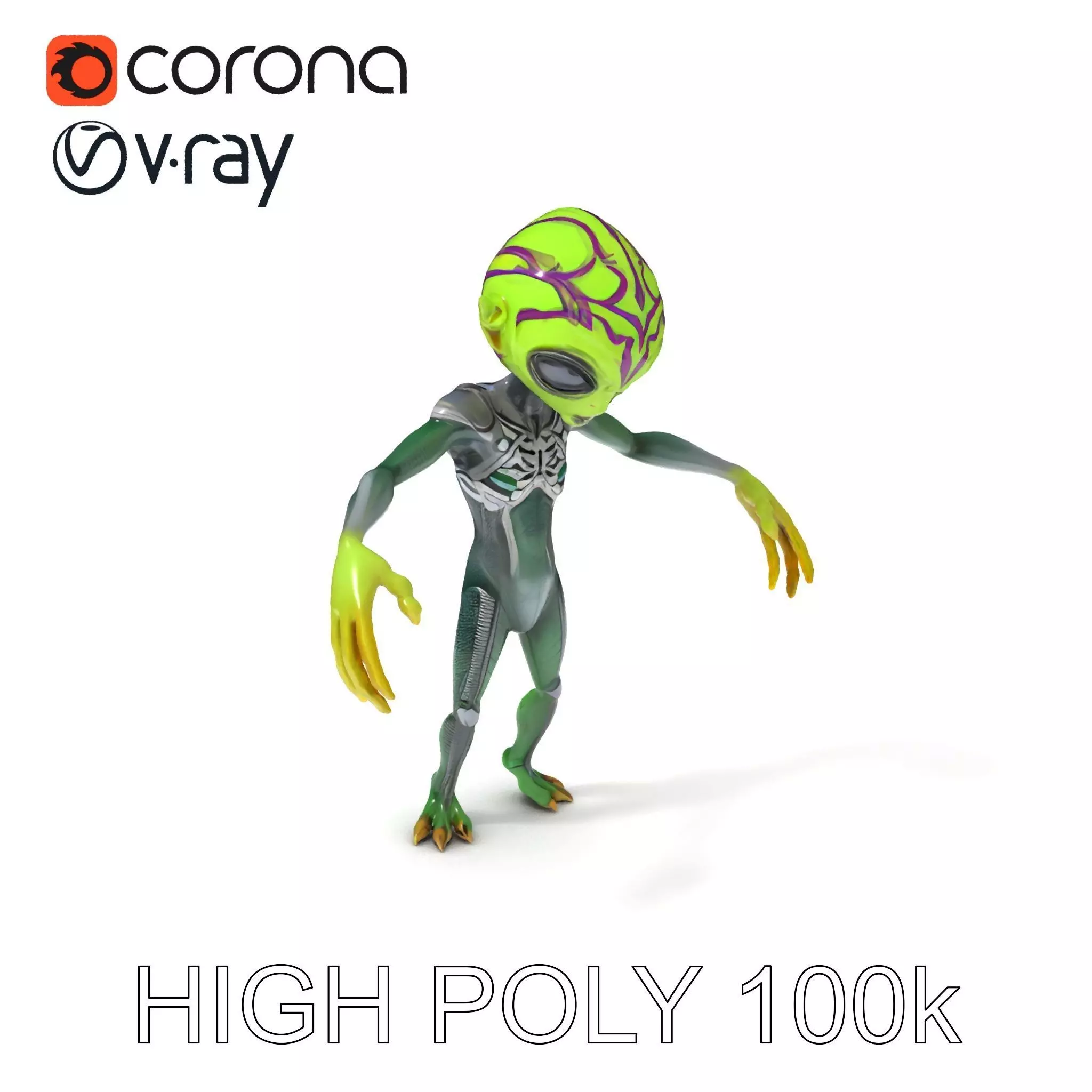 Alien Warrior D Model with PBR Textures Full Animations Low-poly 3D model
