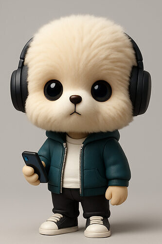 3D Cartoon Cute Fluffy Dog Wearing Headphones 3D print model