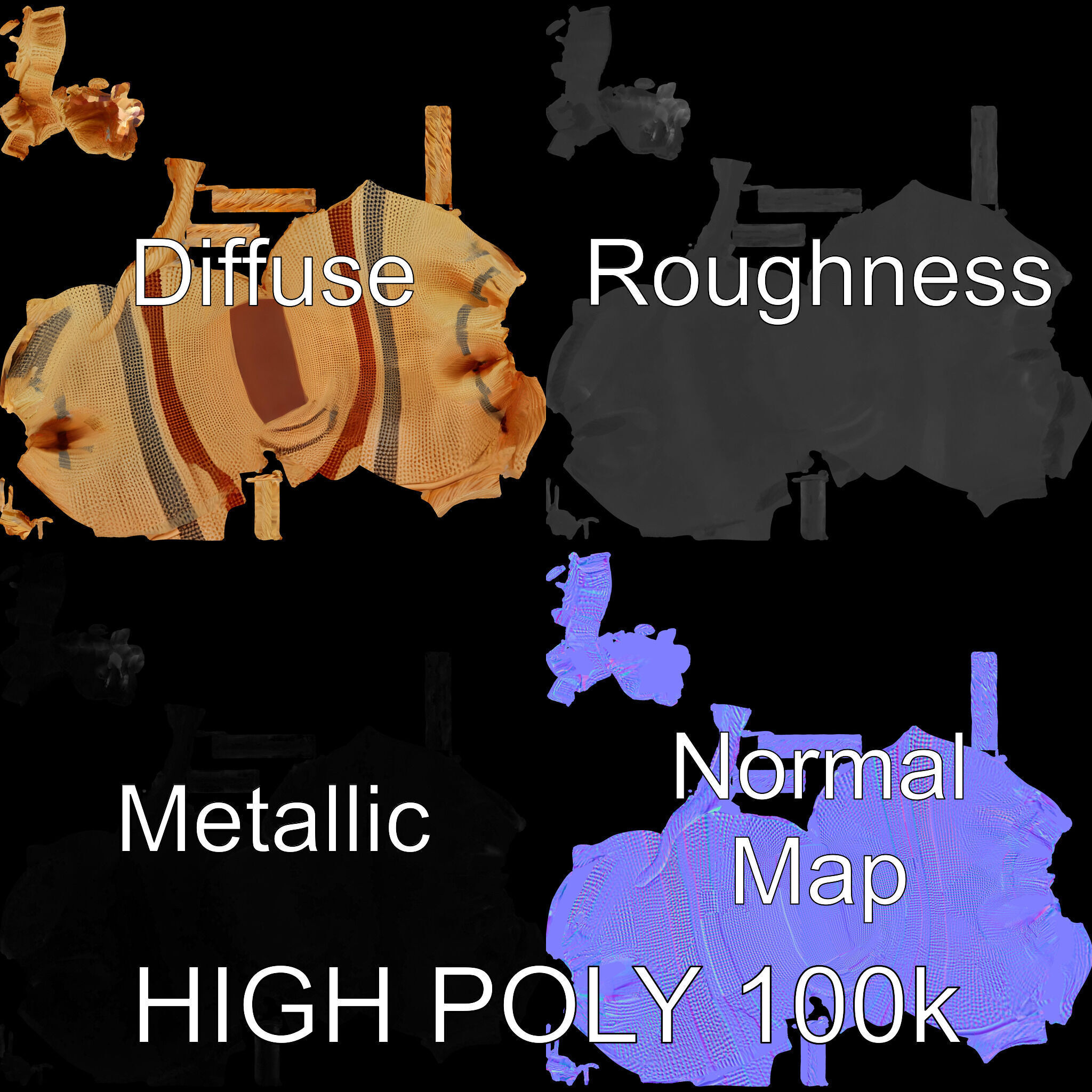 Canvas Sack Model Pack with Textured Details Low-poly 3D model_2